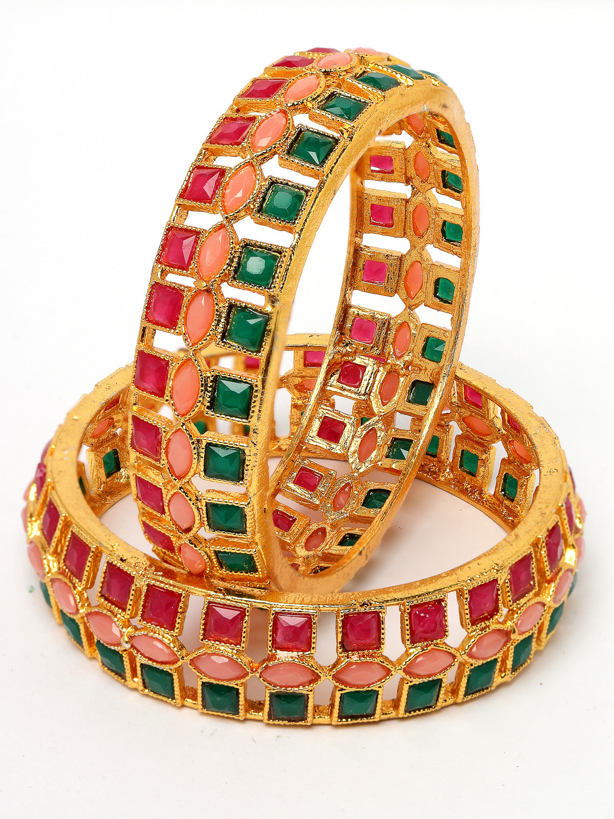Sukkhi Dramatic Gold Plated Multicolor White AD Stones Broad Bracelet Bangle Set Jewellery for Women & Girls|Set of 2 Latest Design|Birthday Anniversary Gift for Women|B105922