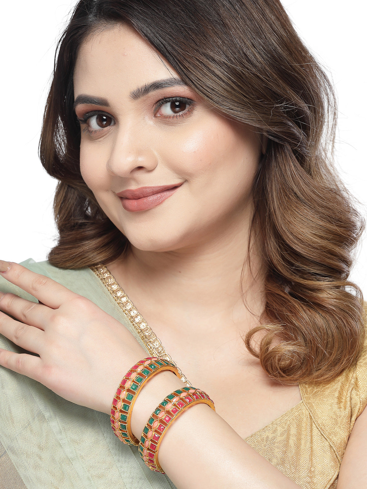 Sukkhi Dramatic Gold Plated Multicolor White AD Stones Broad Bracelet Bangle Set Jewellery for Women & Girls|Set of 2 Latest Design|Birthday Anniversary Gift for Women|B105922