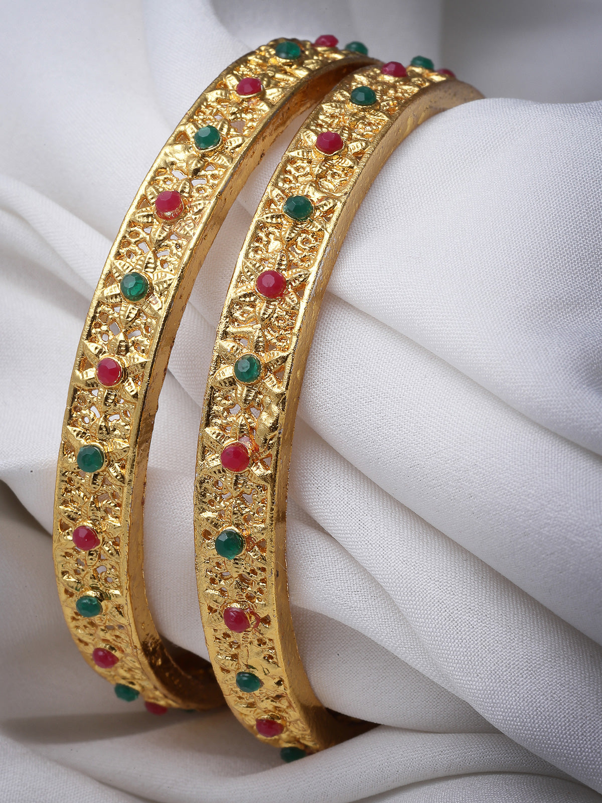 Sukkhi Incedible Gold Plated Red And Green Color Set of 2 Bracelet Bangle Set Jewellery for Women & Girls|Latest Design|Birthday Anniversary Gift for Women|B105925