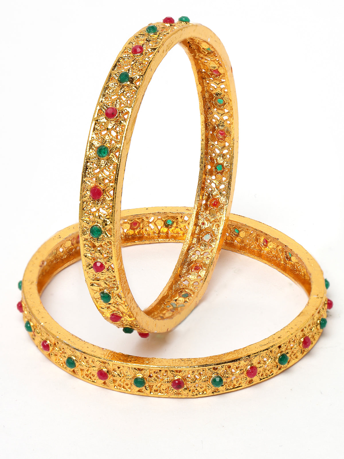 Sukkhi Incedible Gold Plated Red And Green Color Set of 2 Bracelet Bangle Set Jewellery for Women & Girls|Latest Design|Birthday Anniversary Gift for Women|B105925