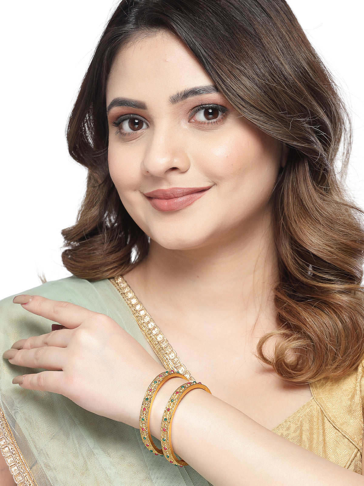 Sukkhi Incedible Gold Plated Red And Green Color Set of 2 Bracelet Bangle Set Jewellery for Women & Girls|Latest Design|Birthday Anniversary Gift for Women|B105925