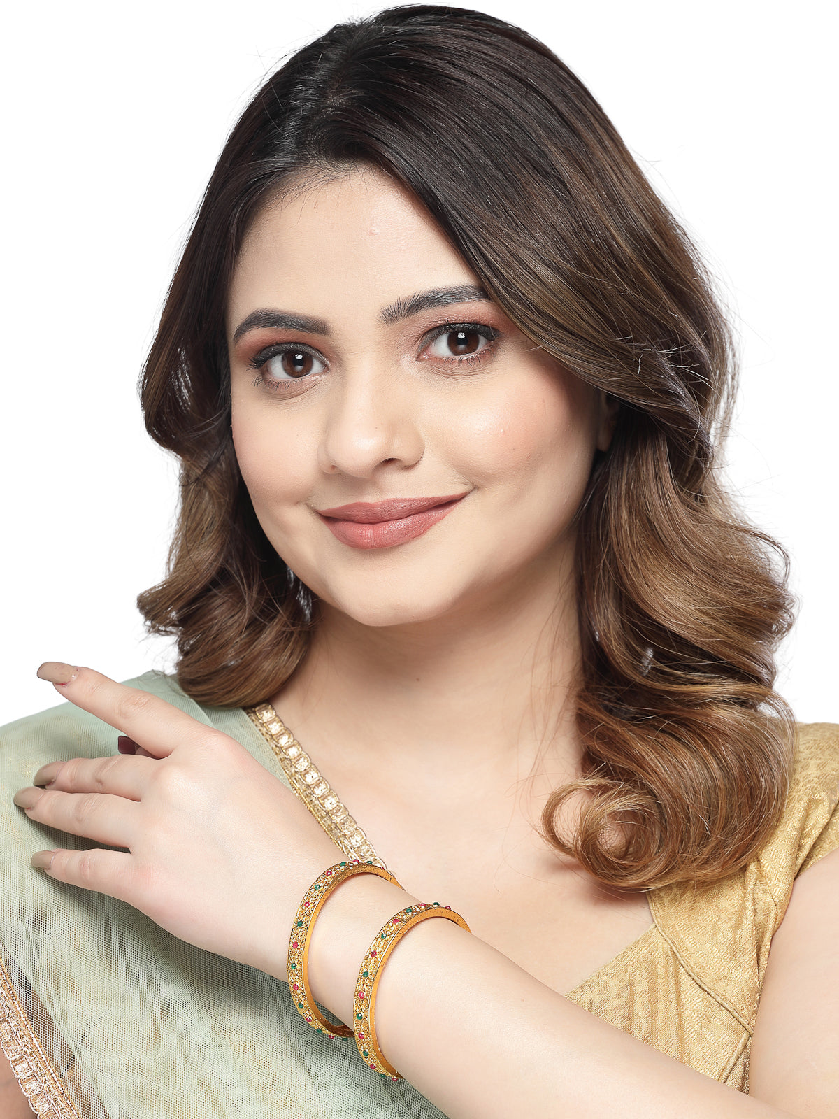 Sukkhi Incedible Gold Plated Red And Green Color Set of 2 Bracelet Bangle Set Jewellery for Women & Girls|Latest Design|Birthday Anniversary Gift for Women|B105925