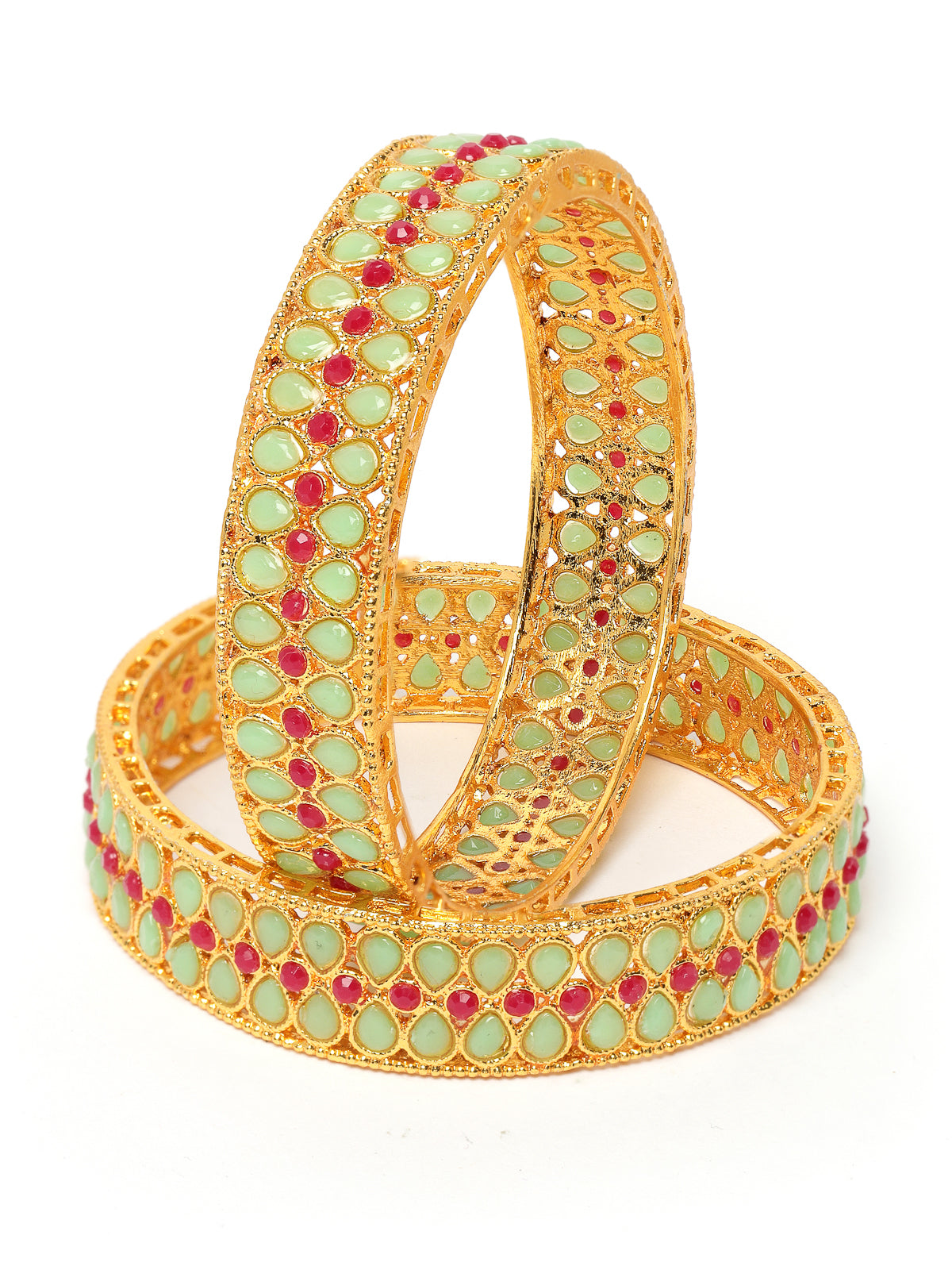 Sukkhi Iconic Ethnic Gold Plated Red And Green Broad Bracelet Bangle Set Jewellery for Women & Girls|Set of 2 Latest Design|Birthday Anniversary Gift for Women|B105929