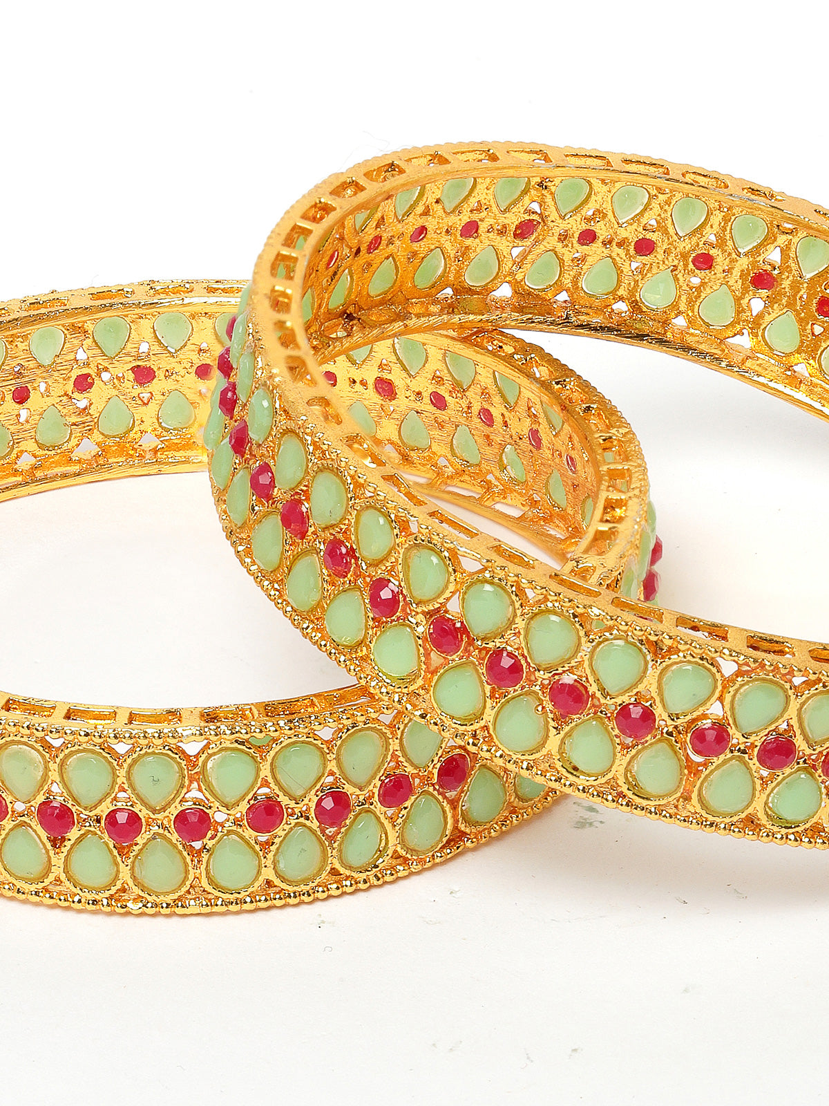 Sukkhi Iconic Ethnic Gold Plated Red And Green Broad Bracelet Bangle Set Jewellery for Women & Girls|Set of 2 Latest Design|Birthday Anniversary Gift for Women|B105929
