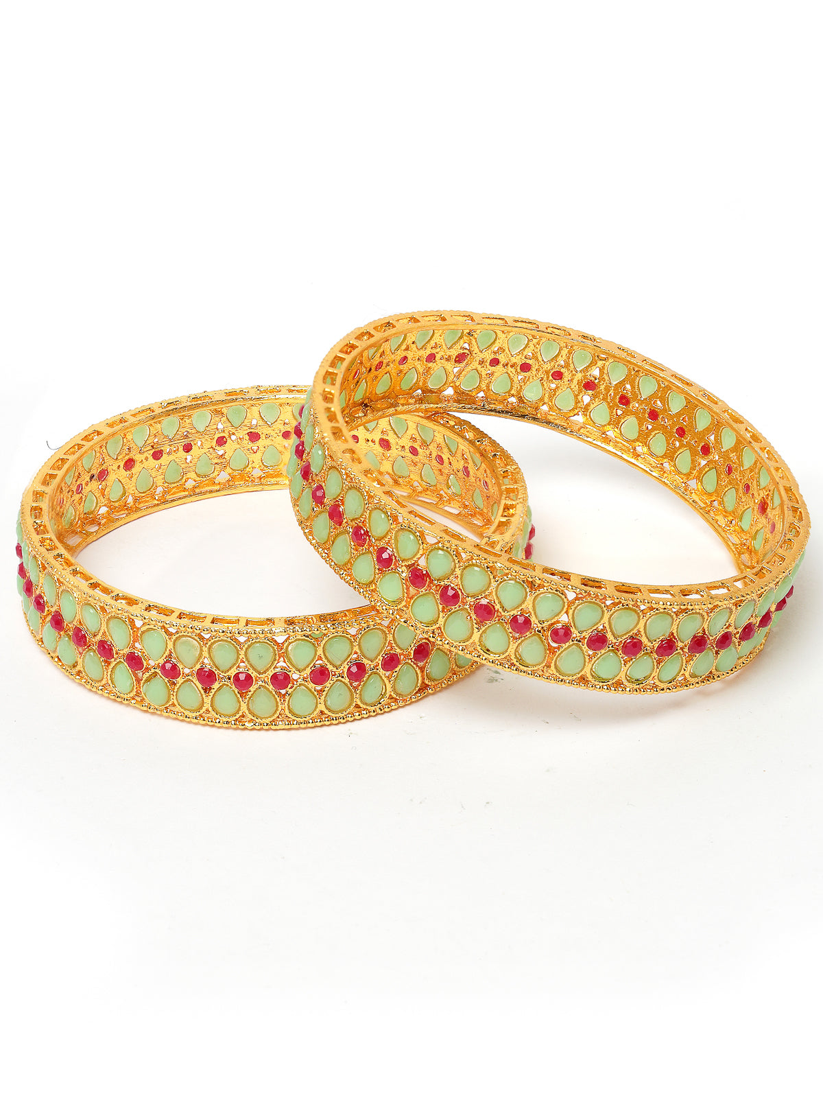 Sukkhi Iconic Ethnic Gold Plated Red And Green Broad Bracelet Bangle Set Jewellery for Women & Girls|Set of 2 Latest Design|Birthday Anniversary Gift for Women|B105929