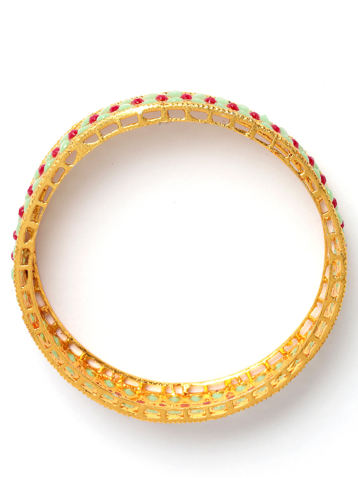 Sukkhi Iconic Ethnic Gold Plated Red And Green Broad Bracelet Bangle Set Jewellery for Women & Girls|Set of 2 Latest Design|Birthday Anniversary Gift for Women|B105929