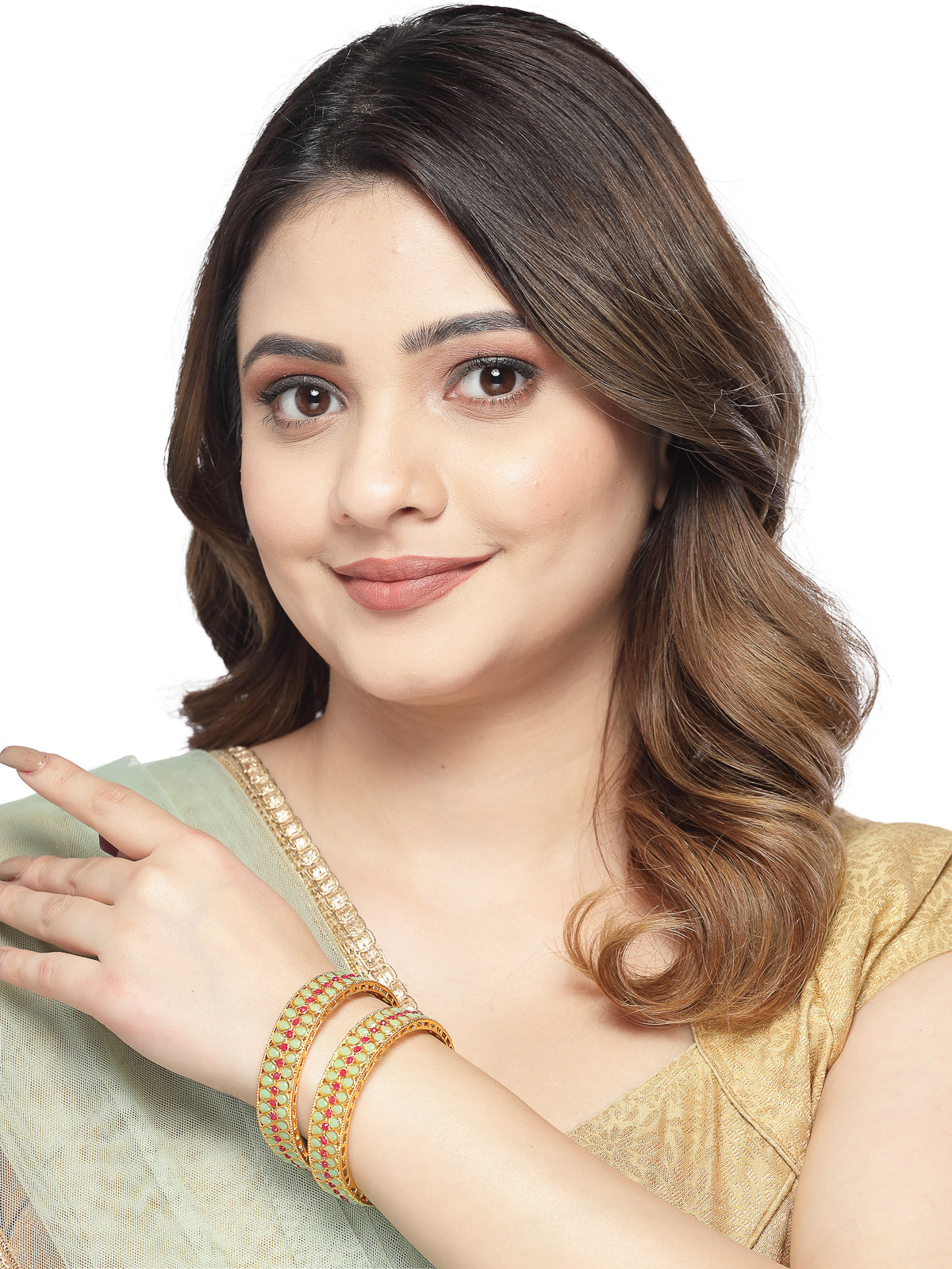 Sukkhi Iconic Ethnic Gold Plated Red And Green Broad Bracelet Bangle Set Jewellery for Women & Girls|Set of 2 Latest Design|Birthday Anniversary Gift for Women|B105929
