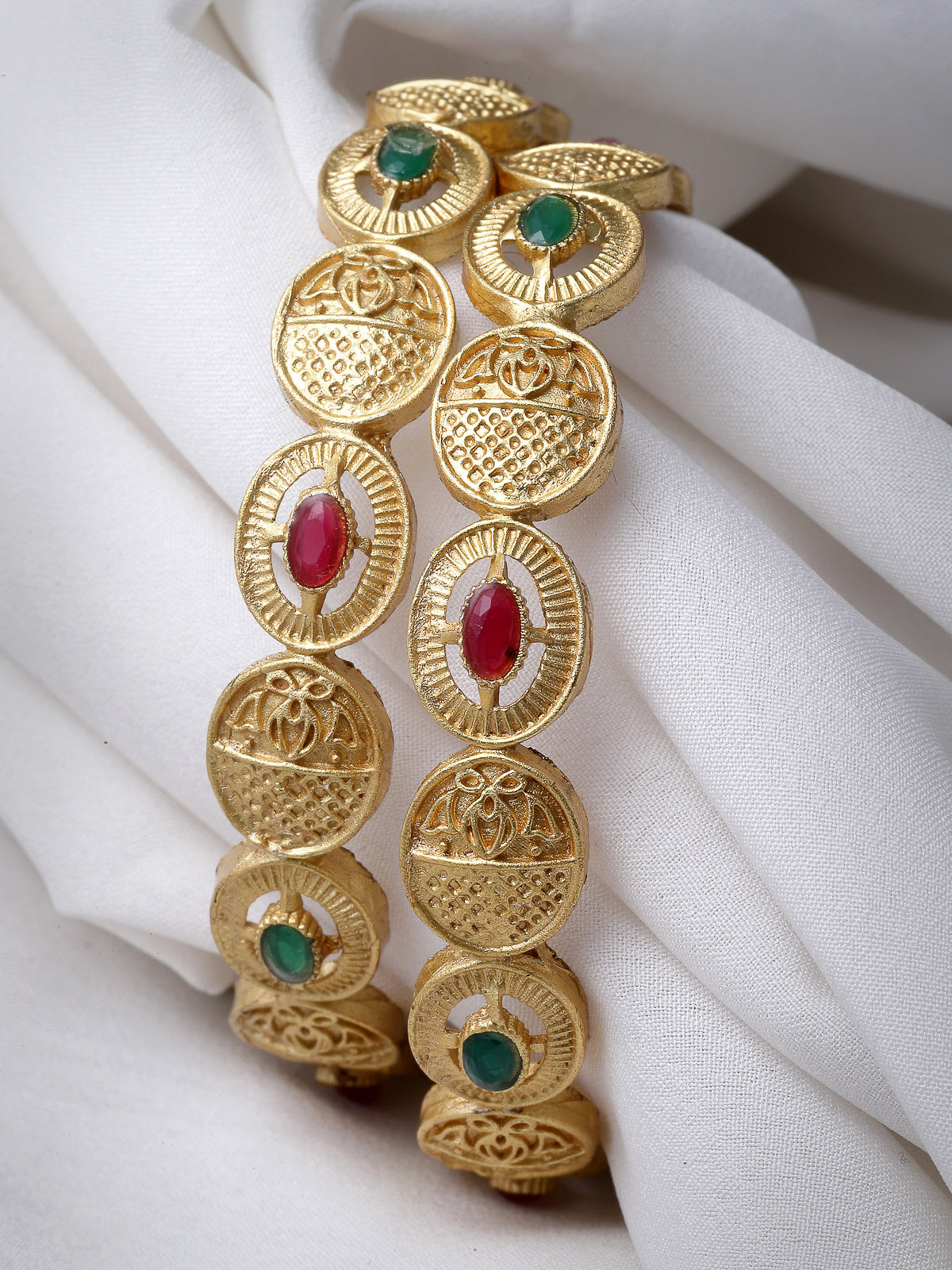 Sukkhi Impressive Round Shaped Gold Plated Red White AD Stones Bracelet Bangle Set Jewellery for Women & Girls|Set of 2 Latest Design|Birthday Anniversary Gift for Women|B105930