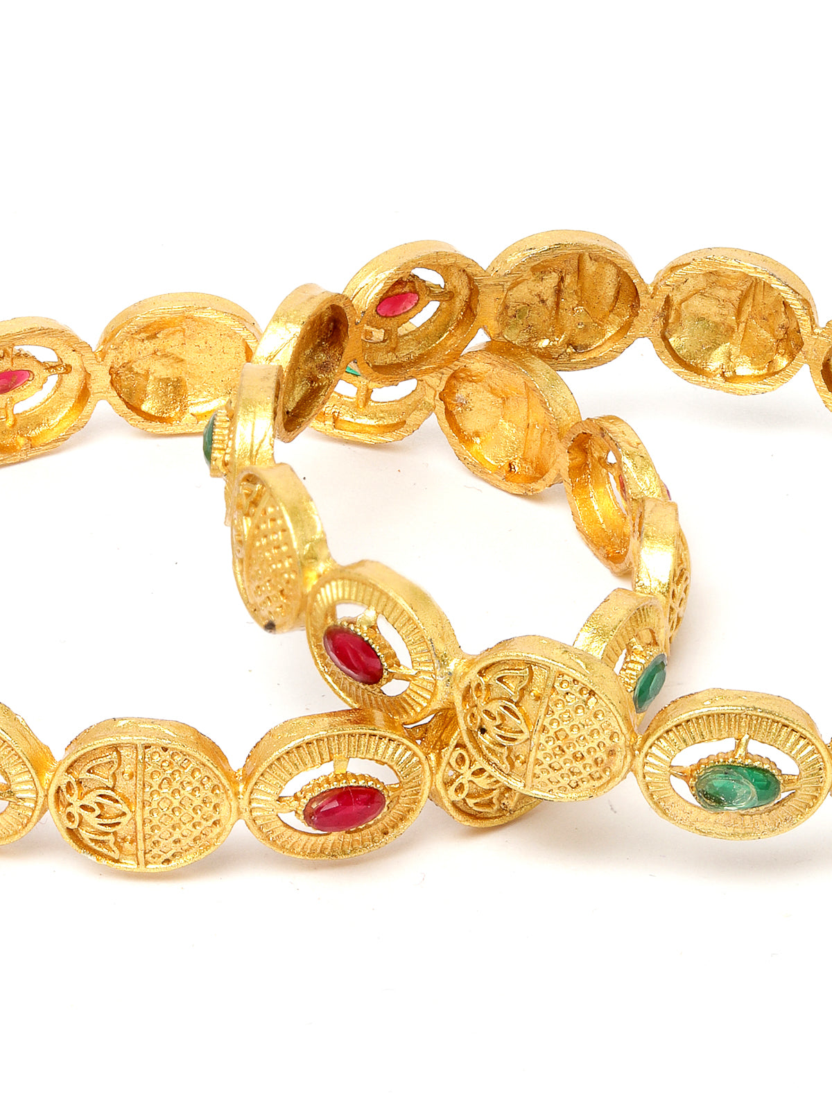Sukkhi Impressive Round Shaped Gold Plated Red White AD Stones Bracelet Bangle Set Jewellery for Women & Girls|Set of 2 Latest Design|Birthday Anniversary Gift for Women|B105930