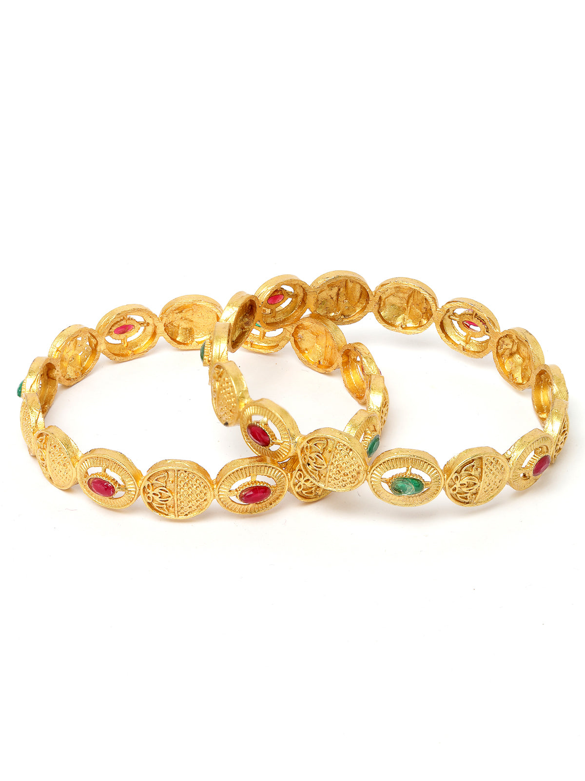 Sukkhi Impressive Round Shaped Gold Plated Red White AD Stones Bracelet Bangle Set Jewellery for Women & Girls|Set of 2 Latest Design|Birthday Anniversary Gift for Women|B105930