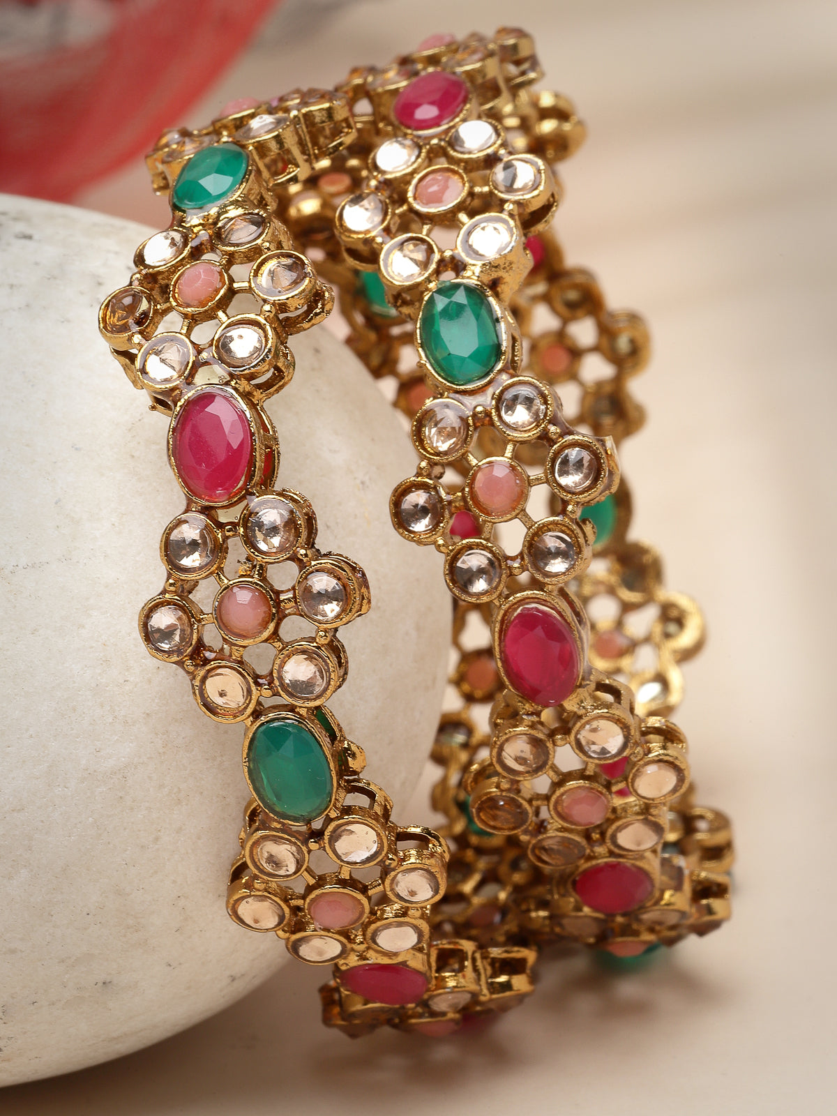 Sukkhi Stylish Floral Gold Plated Multicolor Golden AD Stones Studded Set of 2 Bracelet Bangle Set Jewellery for Women & Girls|Latest Design|Birthday Anniversary Gift for Women|B105931