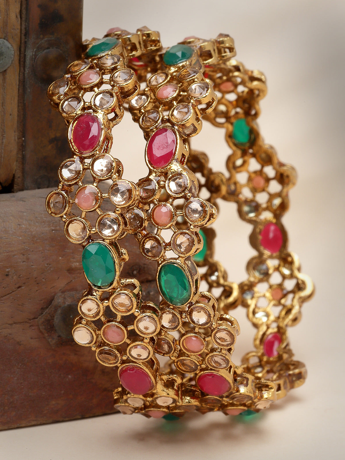 Sukkhi Stylish Floral Gold Plated Multicolor Golden AD Stones Studded Set of 2 Bracelet Bangle Set Jewellery for Women & Girls|Latest Design|Birthday Anniversary Gift for Women|B105931