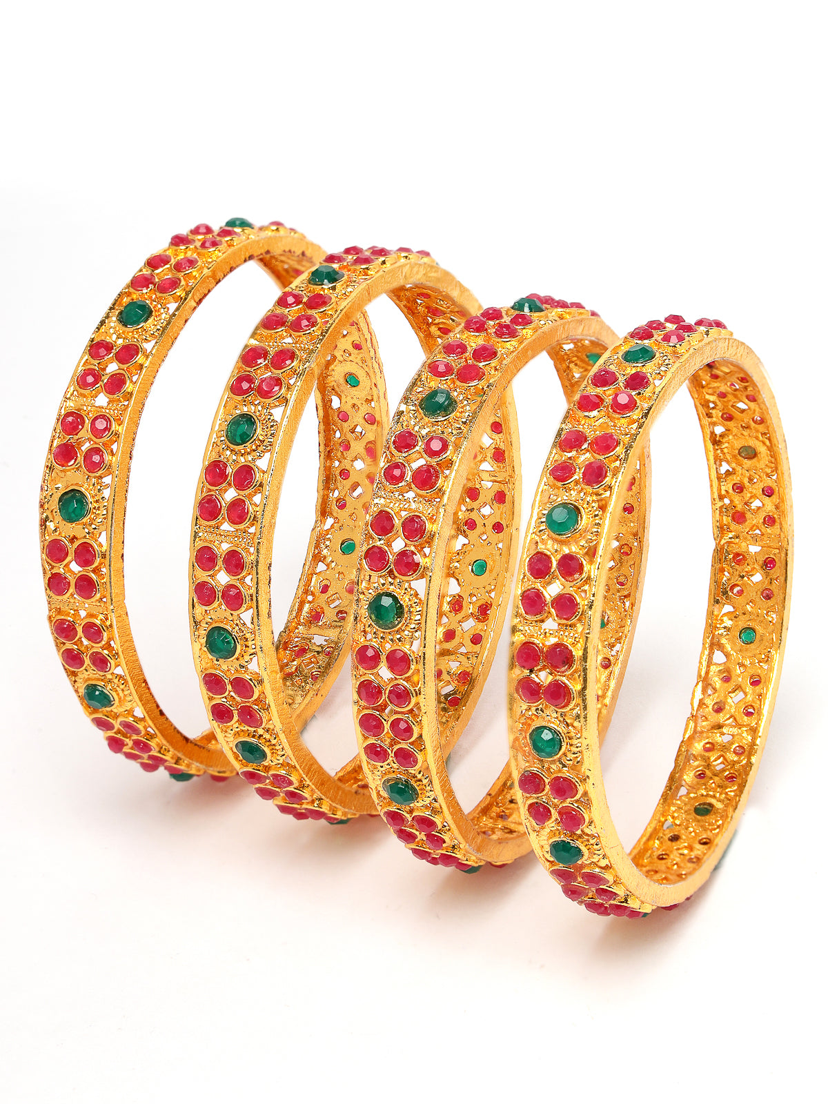 Sukkhi Universal Trendy Gold Plated Red And Green Bracelet Bangle Set Jewellery for Women & Girls|Set of 4 Latest Design|Birthday Anniversary Gift for Women|B105934