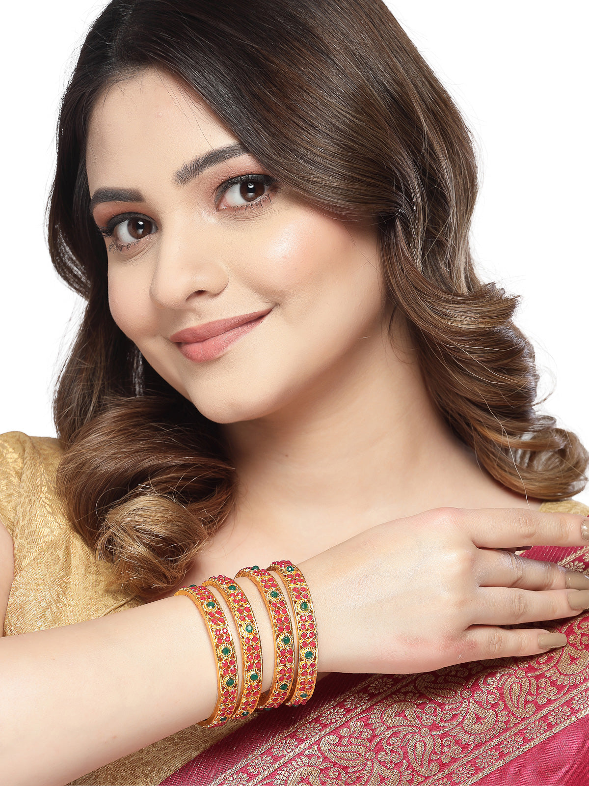 Sukkhi Universal Trendy Gold Plated Red And Green Bracelet Bangle Set Jewellery for Women & Girls|Set of 4 Latest Design|Birthday Anniversary Gift for Women|B105934