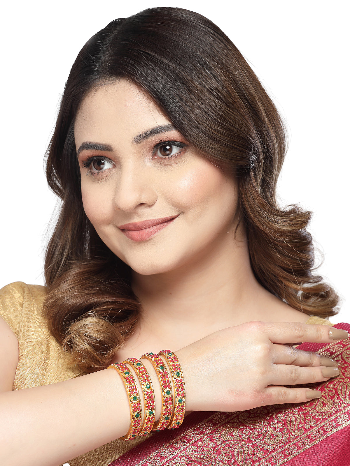 Sukkhi Universal Trendy Gold Plated Red And Green Bracelet Bangle Set Jewellery for Women & Girls|Set of 4 Latest Design|Birthday Anniversary Gift for Women|B105934