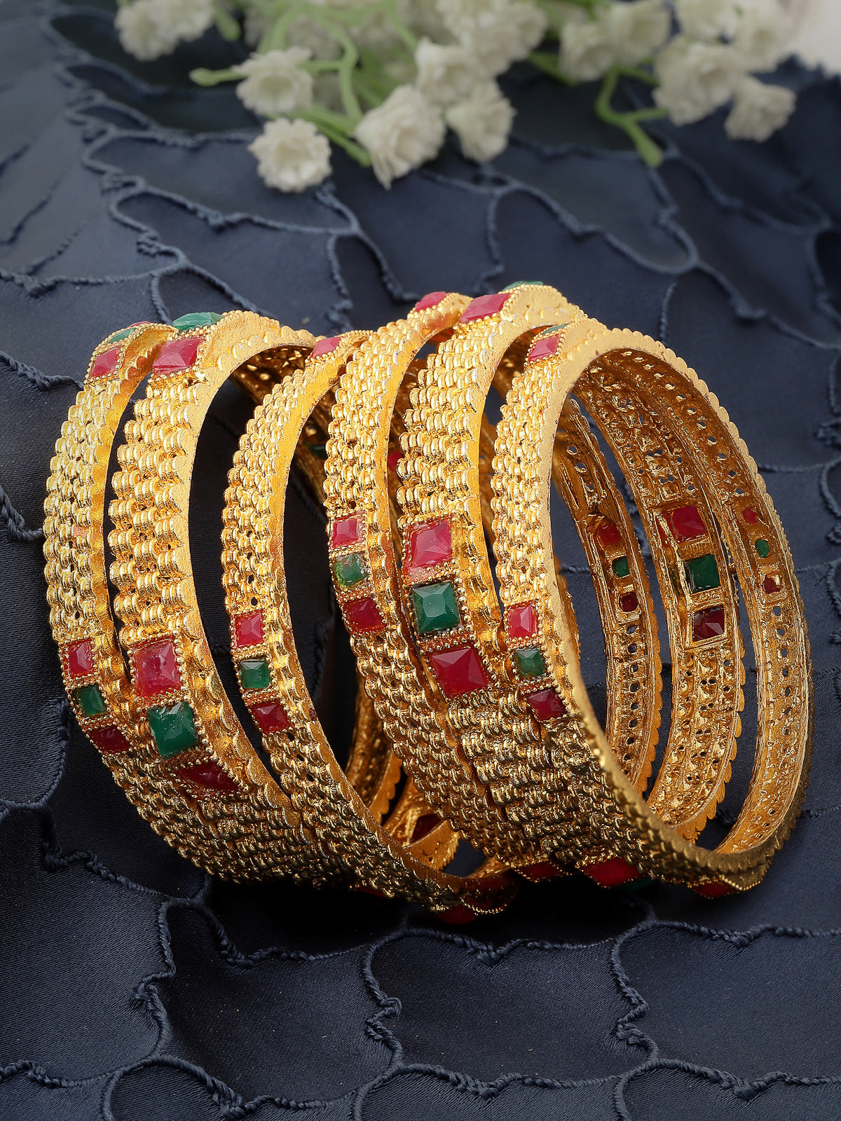 Sukkhi Terrific Stylish Traditional Gold Plated Red And Green Bracelet Bangle Set Jewellery for Women & Girls|Set of 6 Latest Design|Birthday Anniversary Gift for Women|B105935