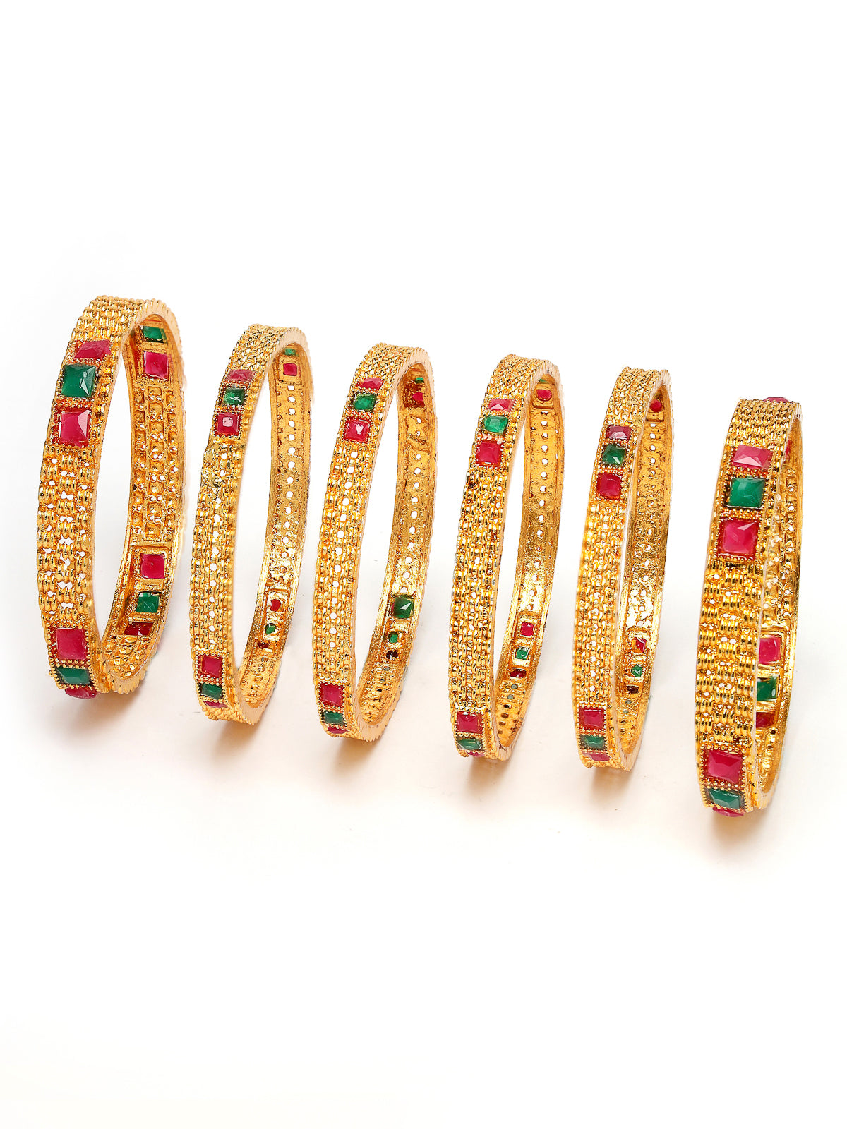 Sukkhi Terrific Stylish Traditional Gold Plated Red And Green Bracelet Bangle Set Jewellery for Women & Girls|Set of 6 Latest Design|Birthday Anniversary Gift for Women|B105935