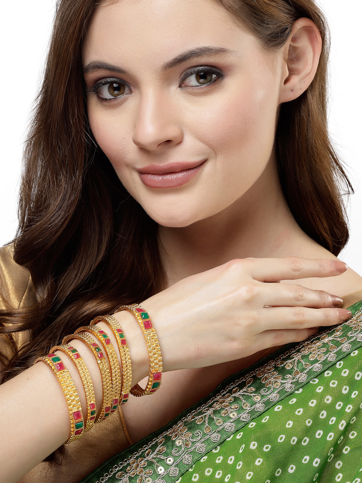 Sukkhi Terrific Stylish Traditional Gold Plated Red And Green Bracelet Bangle Set Jewellery for Women & Girls|Set of 6 Latest Design|Birthday Anniversary Gift for Women|B105935