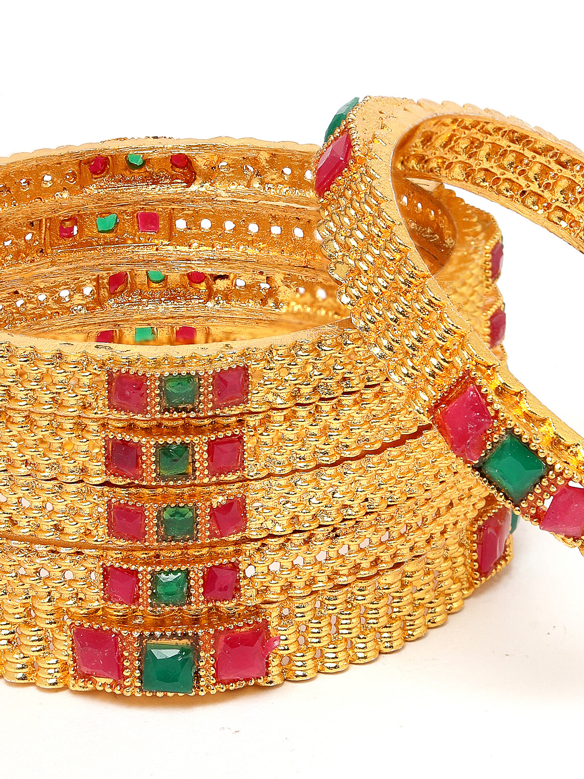 Sukkhi Terrific Stylish Traditional Gold Plated Red And Green Bracelet Bangle Set Jewellery for Women & Girls|Set of 6 Latest Design|Birthday Anniversary Gift for Women|B105935