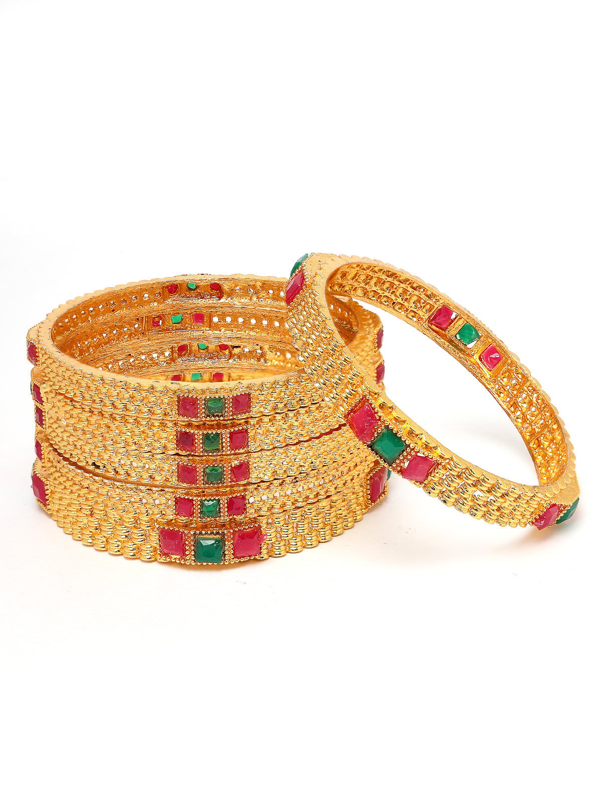 Sukkhi Terrific Stylish Traditional Gold Plated Red And Green Bracelet Bangle Set Jewellery for Women & Girls|Set of 6 Latest Design|Birthday Anniversary Gift for Women|B105935