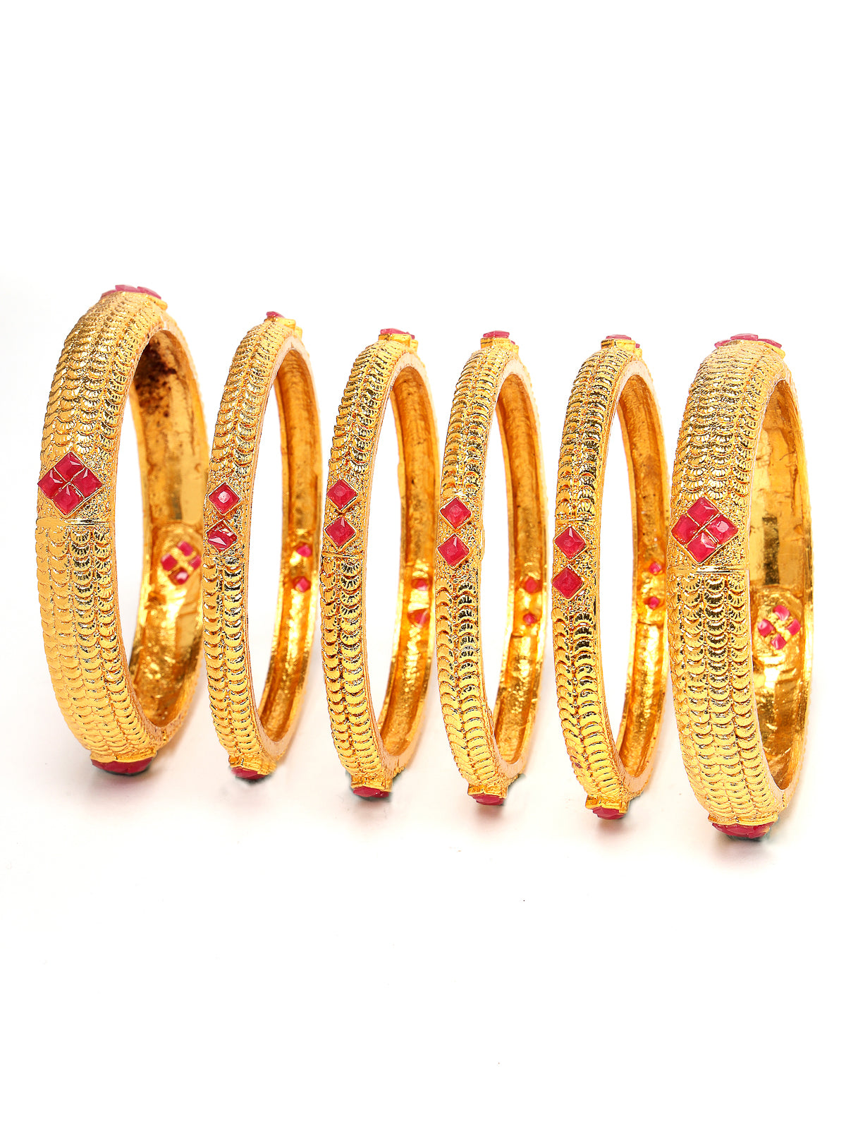 Sukkhi Elegant Gold Plated Red Color Bracelet Bangle Set Jewellery for Women & Girls|Set of 6 Latest Design|Birthday Anniversary Gift for Women|B105937