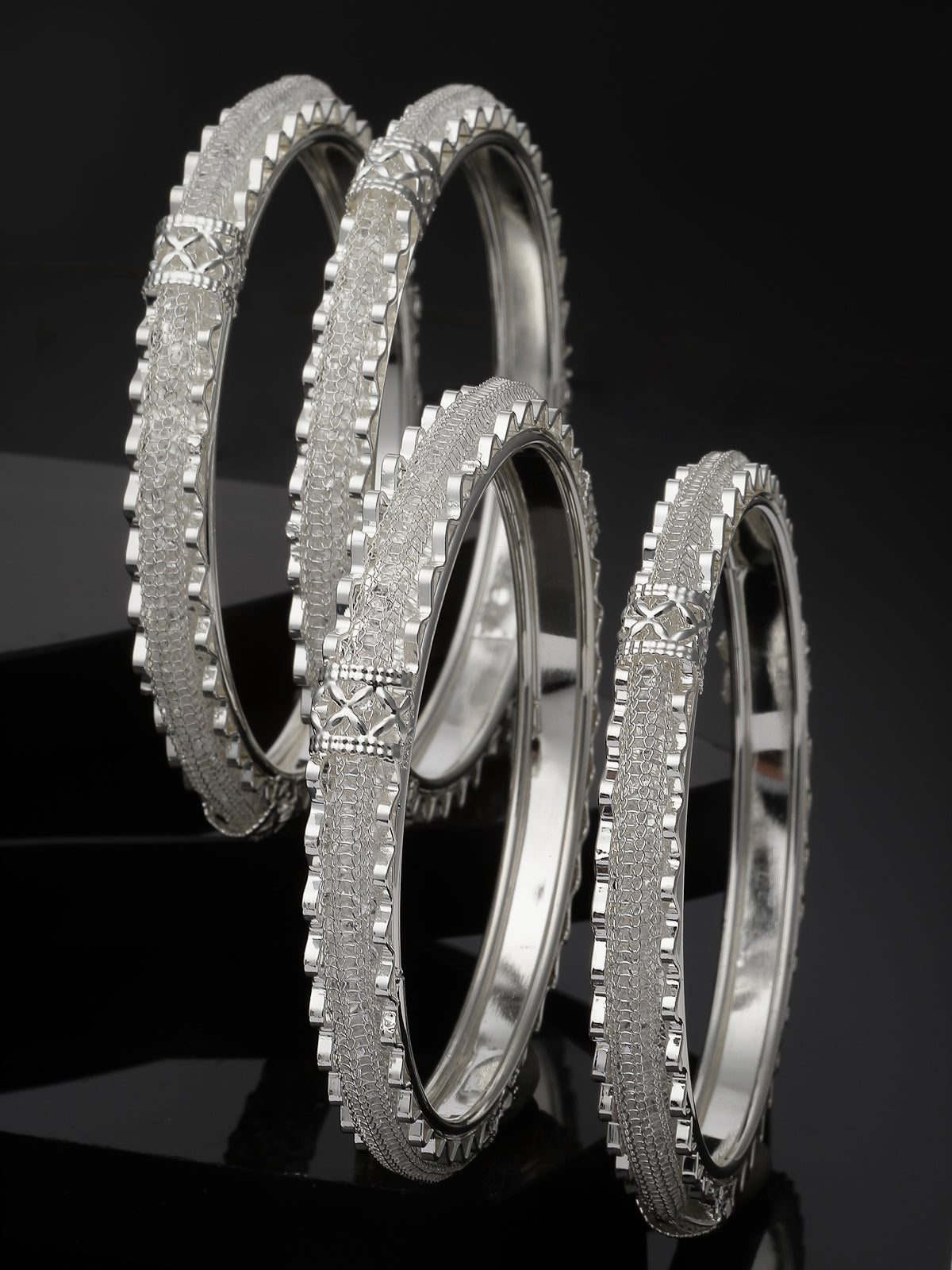 Sukkhi Vintage Silver Oxidised Rhodium Plated White Crystals Stones Bracelet Bangle Set Jewellery for Women & Girls|Set of 4 Latest Design|Birthday Anniversary Gift for Women|B105938