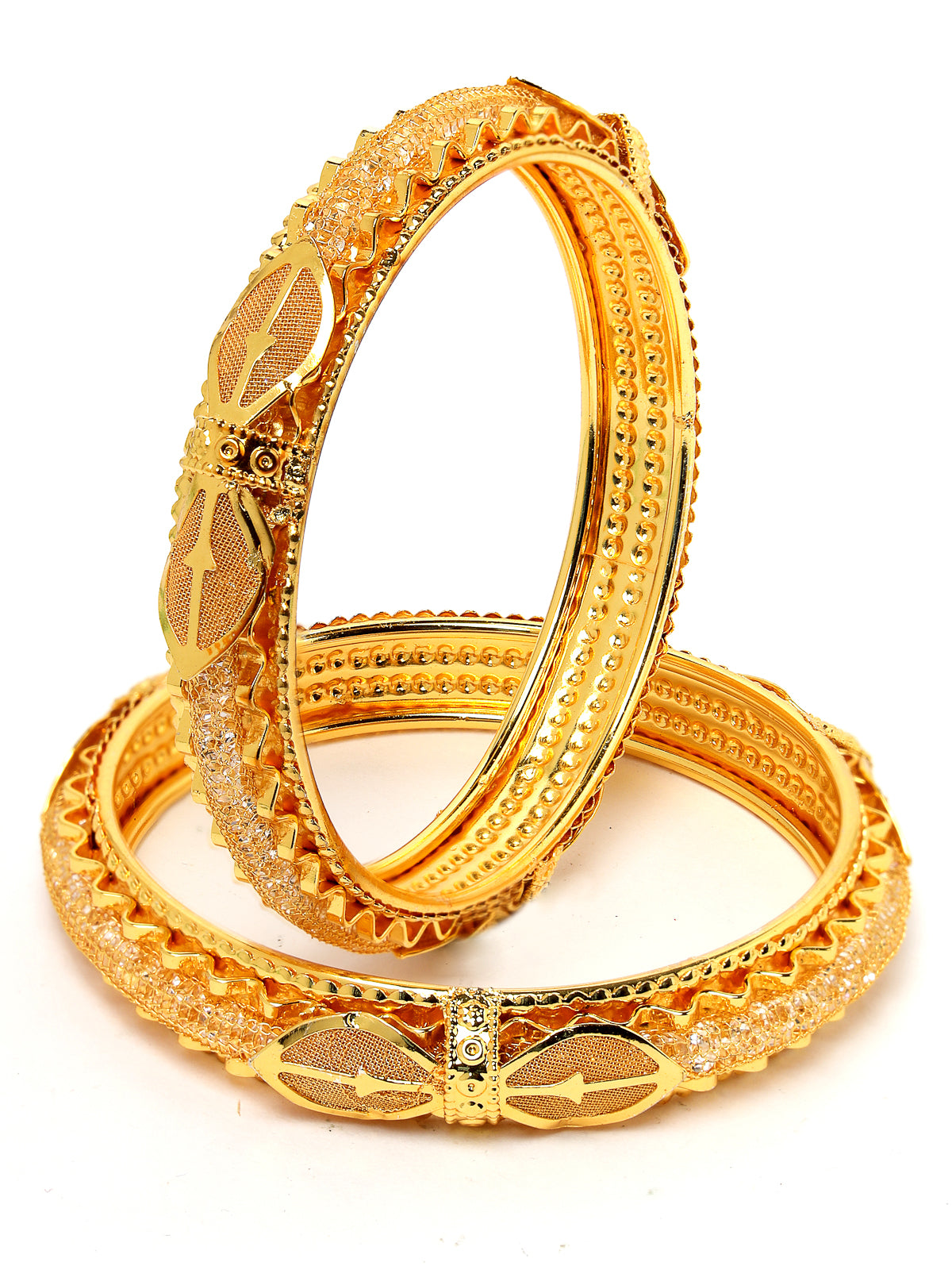 Sukkhi Attractive Gold Plated White Crystals Stones Bracelet Bangle Set Jewellery for Women & Girls|Set of 2 Latest Design|Birthday Anniversary Gift for Women|B105939