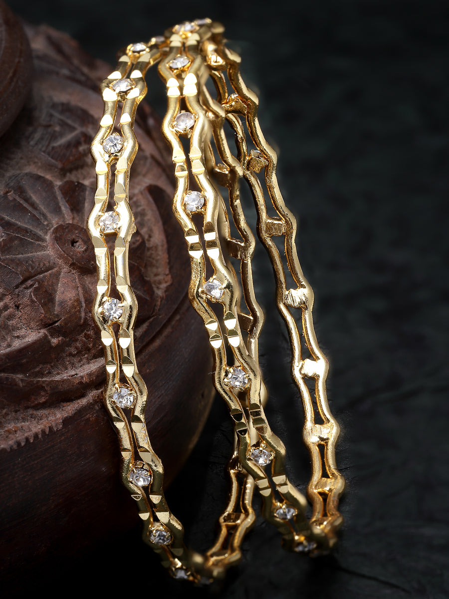 Sukkhi Decorative Gold Plated Golden AD Stones Thin Bracelet Bangle Set Jewellery for Women & Girls|Set of 2 Latest Design|Birthday Anniversary Gift for Women|Size 2.6|B105956