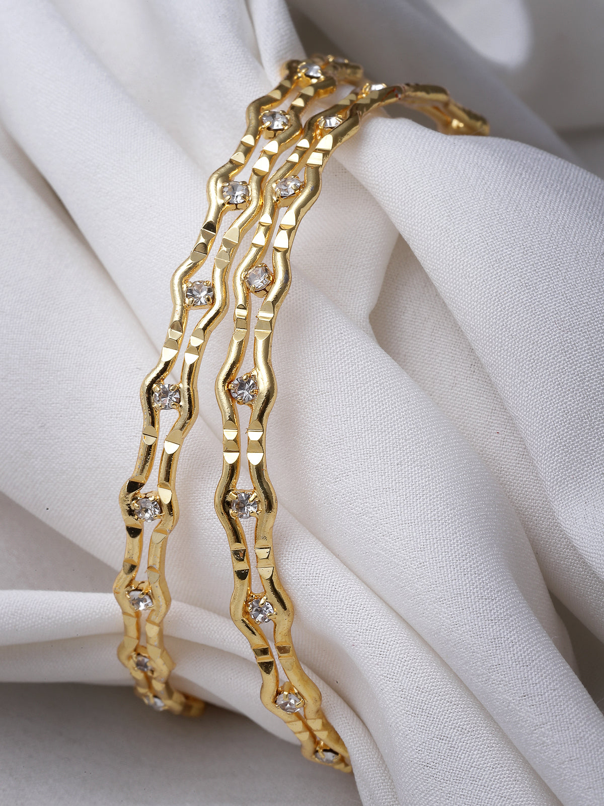 Sukkhi Decorative Gold Plated Golden AD Stones Thin Bracelet Bangle Set Jewellery for Women & Girls|Set of 2 Latest Design|Birthday Anniversary Gift for Women|B105956