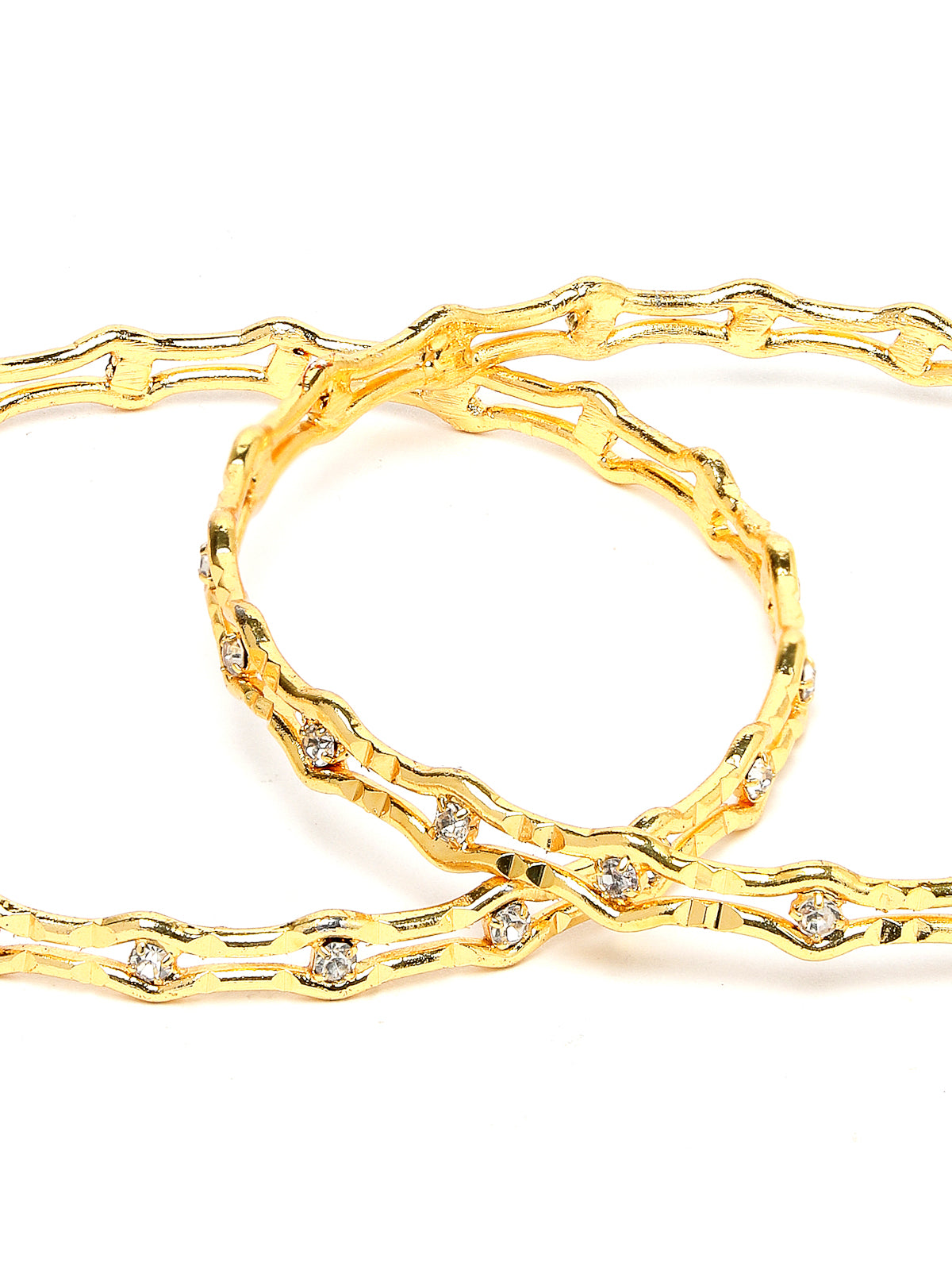 Sukkhi Decorative Gold Plated Golden AD Stones Thin Bracelet Bangle Set Jewellery for Women & Girls|Set of 2 Latest Design|Birthday Anniversary Gift for Women|B105956