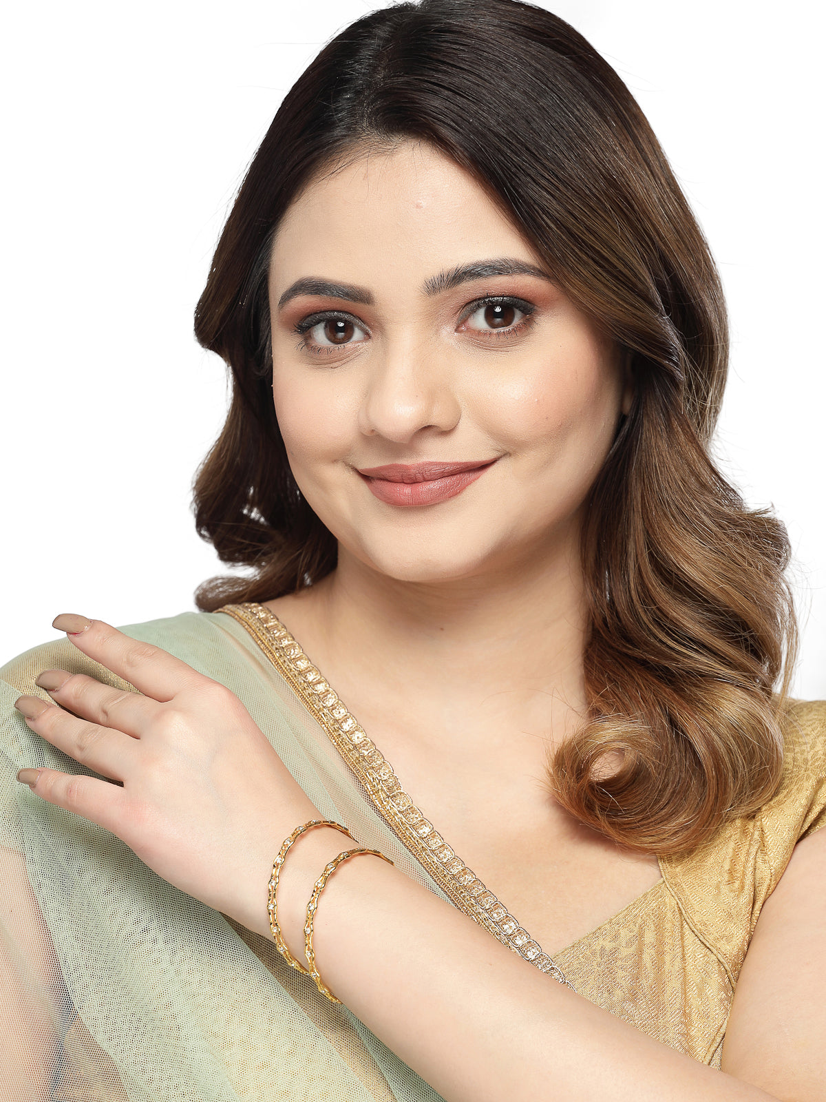 Sukkhi Decorative Gold Plated Golden AD Stones Thin Bracelet Bangle Set Jewellery for Women & Girls|Set of 2 Latest Design|Birthday Anniversary Gift for Women|B105956