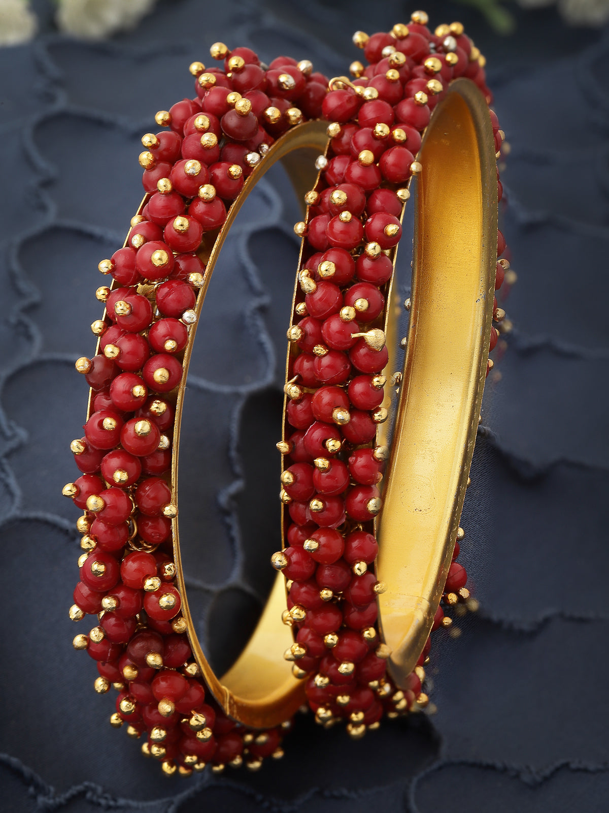 Sukkhi Attractive Gold Plated Maroon Beaded Broad Bracelet Bangle Set Jewellery for Women & Girls|Set of 2 Latest Design|Birthday Anniversary Gift for Women|B105957