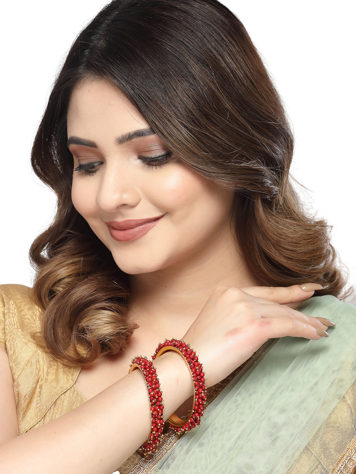 Sukkhi Attractive Gold Plated Maroon Beaded Broad Bracelet Bangle Set Jewellery for Women & Girls|Set of 2 Latest Design|Birthday Anniversary Gift for Women|B105957