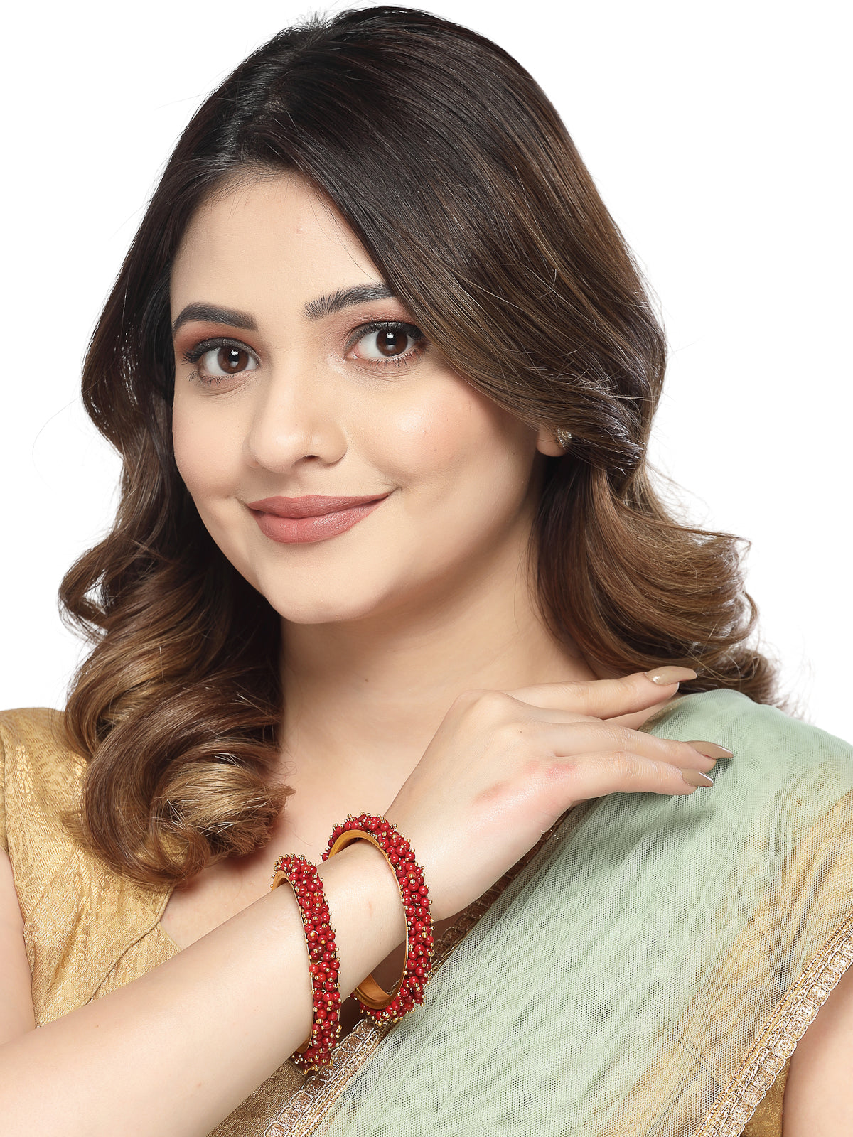 Sukkhi Attractive Gold Plated Maroon Beaded Broad Bracelet Bangle Set Jewellery for Women & Girls|Set of 2 Latest Design|Birthday Anniversary Gift for Women|B105957
