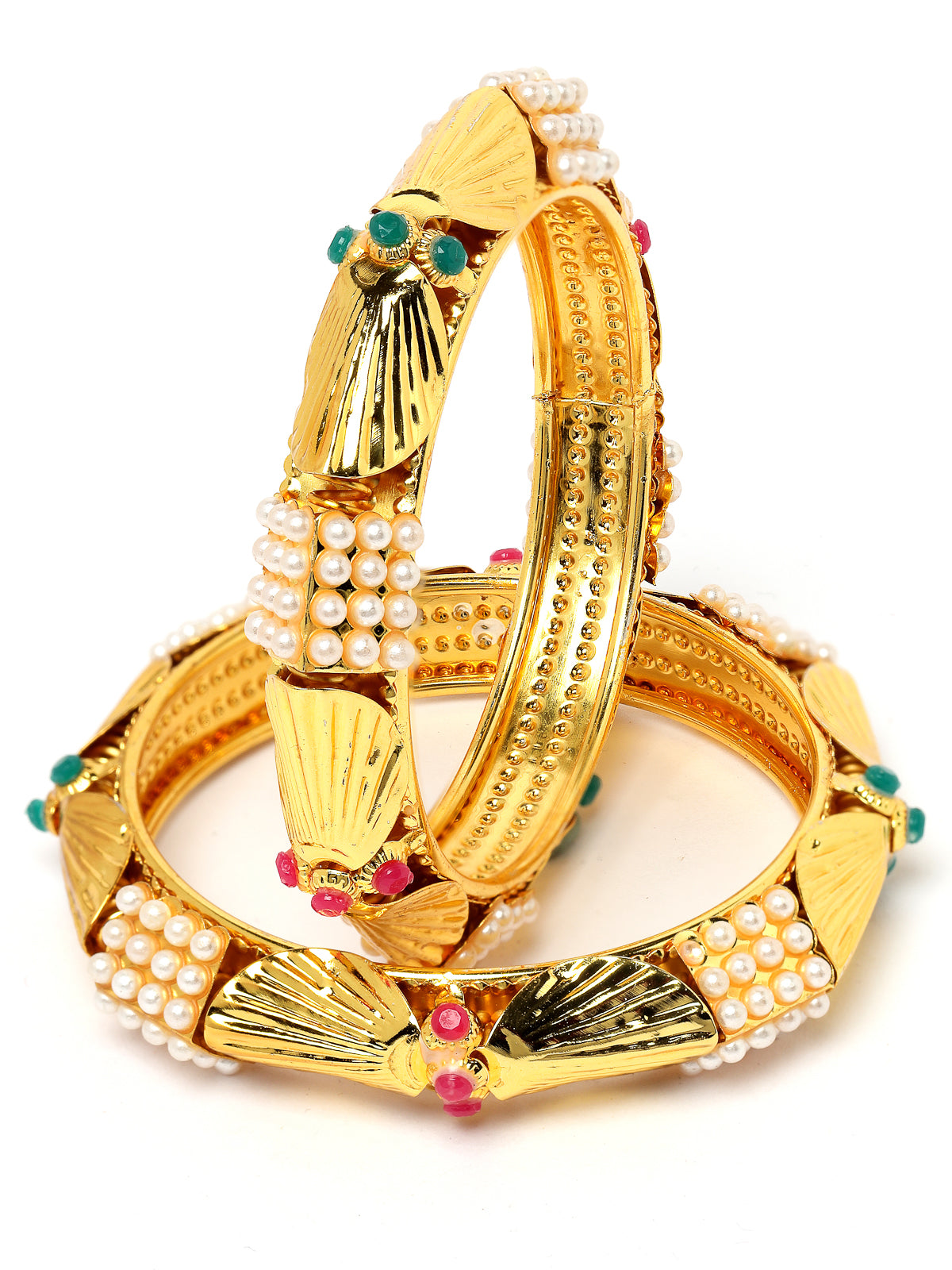 Sukkhi Eye-Catchy Gold Plated Multicolor White Pearls Studded Set of 2 Broad Bracelet Bangle Set Jewellery for Women & Girls|Latest Design|Birthday Anniversary Gift for Women|B105958
