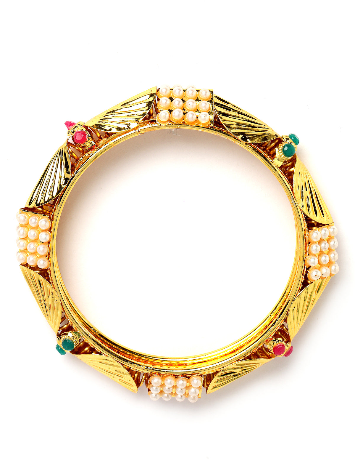 Sukkhi Eye-Catchy Gold Plated Multicolor White Pearls Studded Set of 2 Broad Bracelet Bangle Set Jewellery for Women & Girls|Latest Design|Birthday Anniversary Gift for Women|B105958
