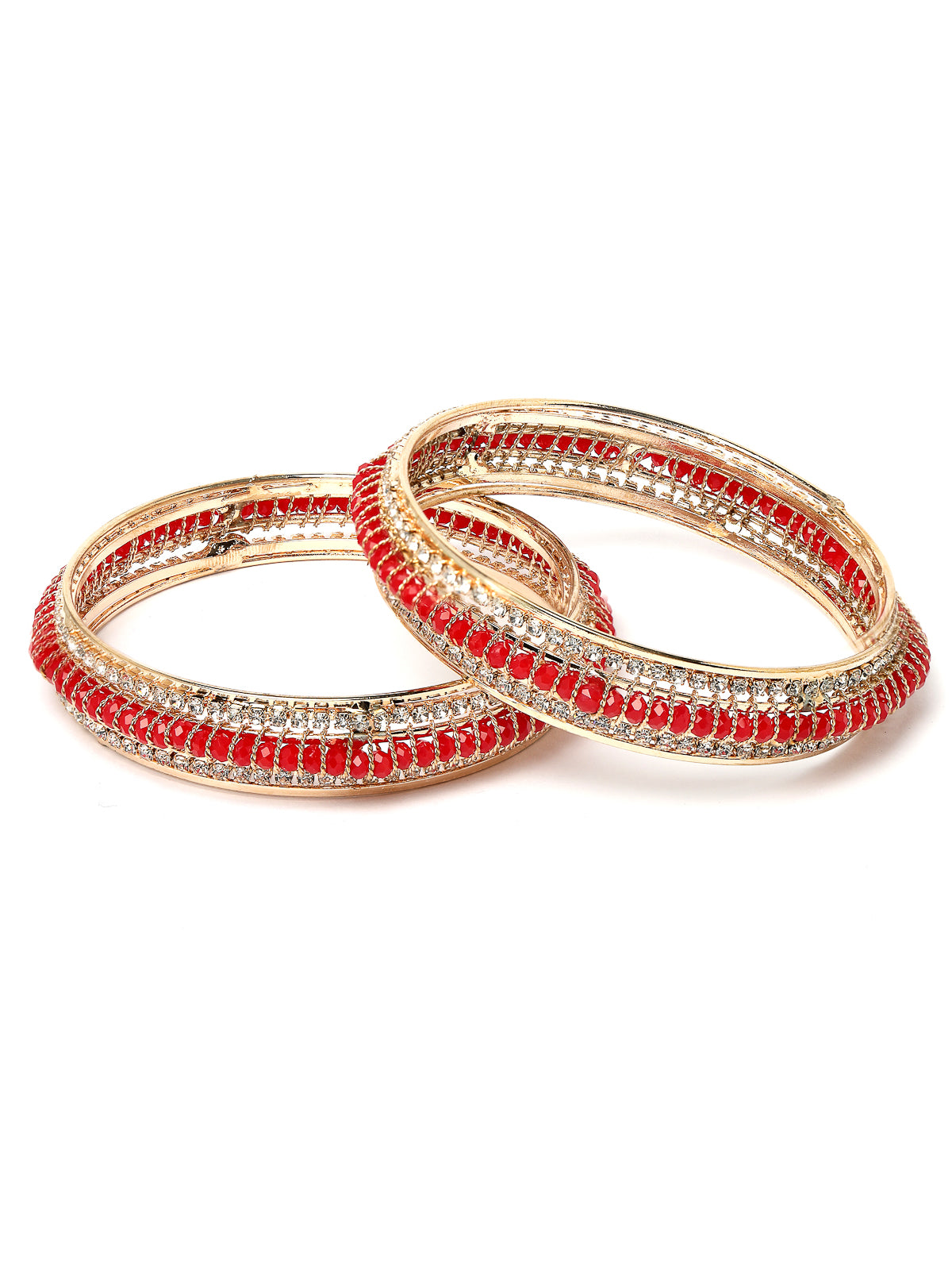 Sukkhi Stylish Gold Plated White AD Stones With Red Beads Studded Set of 2 Broad Bracelet Bangle Set Jewellery for Women & Girls|Latest Design|Birthday Anniversary Gift for Women|B105960