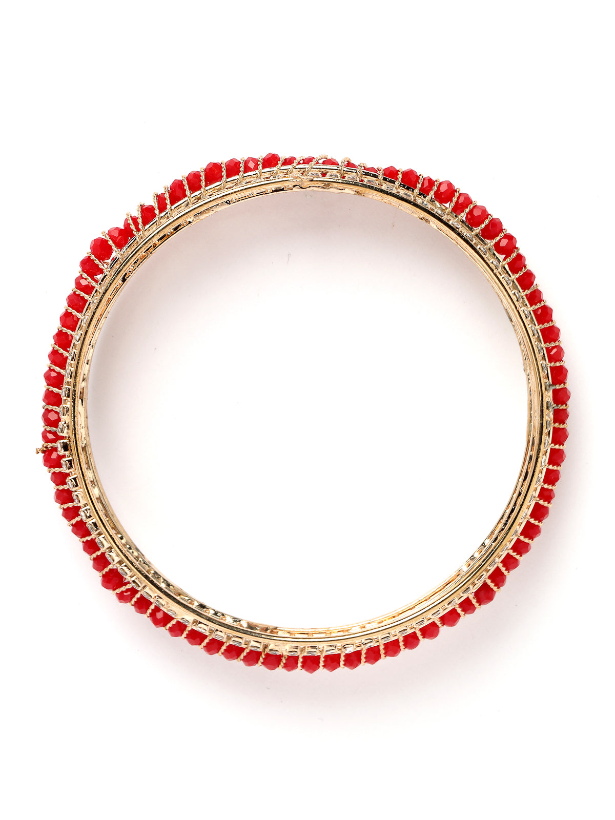 Sukkhi Stylish Gold Plated White AD Stones With Red Beads Studded Set of 2 Broad Bracelet Bangle Set Jewellery for Women & Girls|Latest Design|Birthday Anniversary Gift for Women|B105960