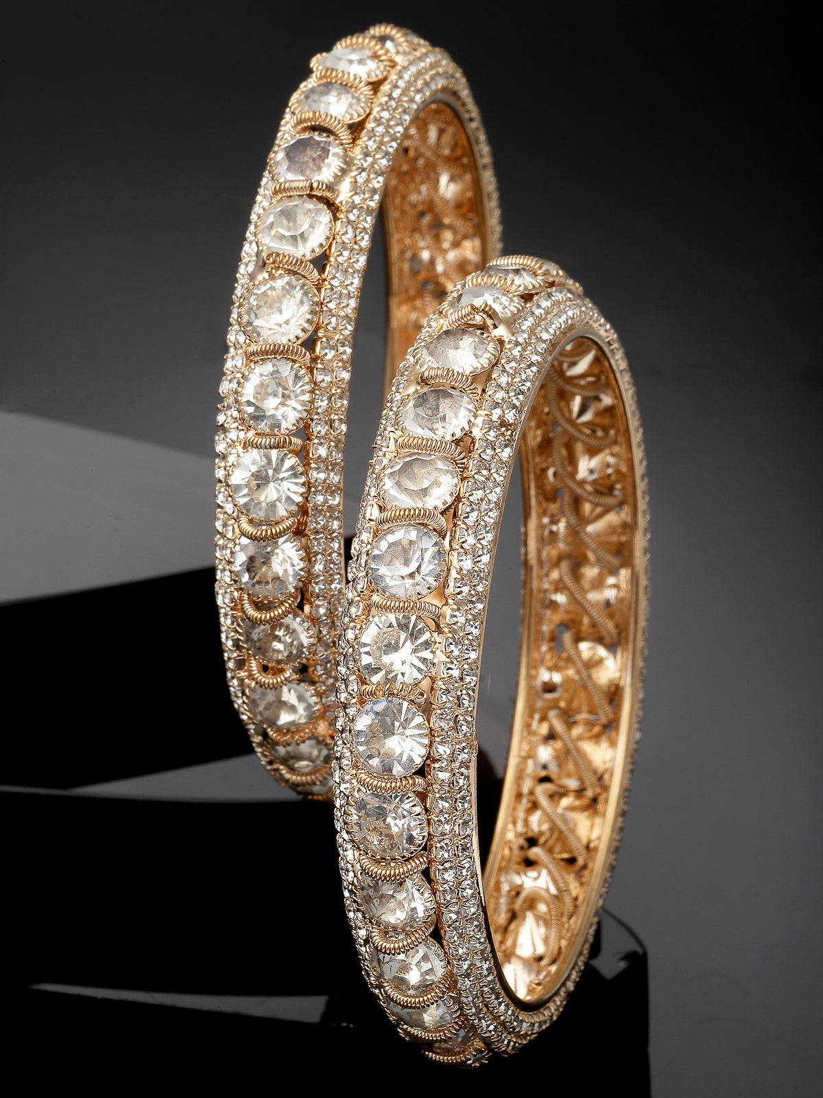 Sukkhi Charming Gold Plated White Crystals Stones Broad Bracelet Bangle Set Jewellery for Women & Girls|Set of 2 Latest Design|Birthday Anniversary Gift for Women|B105961