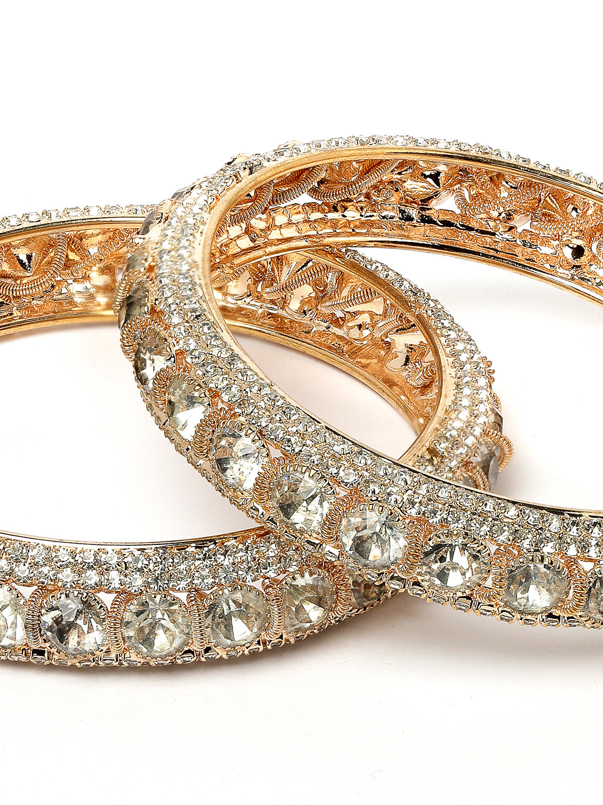 Sukkhi Charming Gold Plated White Crystals Stones Broad Bracelet Bangle Set Jewellery for Women & Girls|Set of 2 Latest Design|Birthday Anniversary Gift for Women|B105961