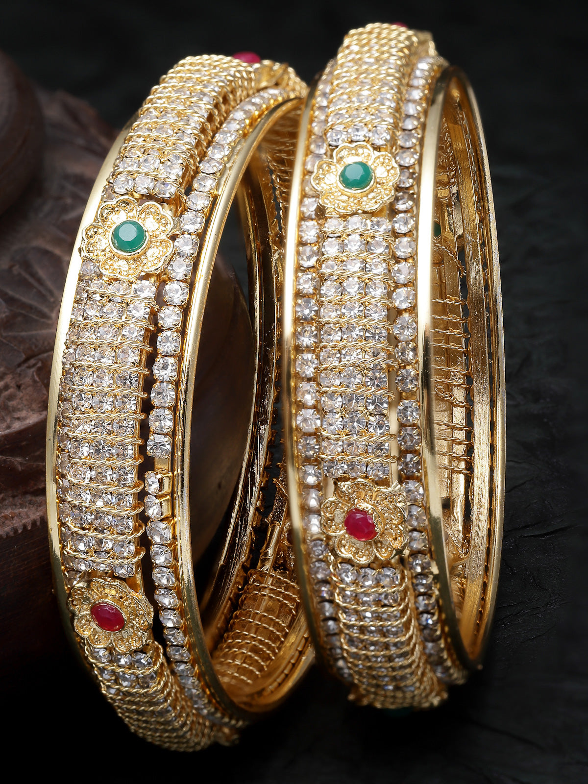 Sukkhi Sparkling Gold Plated Multicolor Crystals Stones Broad Bracelet Bangle Set Jewellery for Women & Girls|Set of 2 Latest Design|Birthday Anniversary Gift for Women|B105963