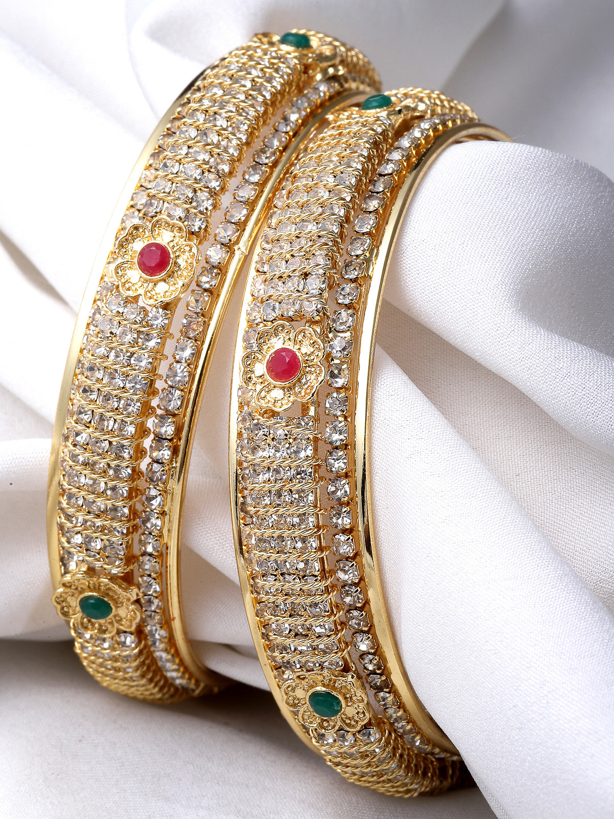 Sukkhi Sparkling Gold Plated Multicolor Crystals Stones Broad Bracelet Bangle Set Jewellery for Women & Girls|Set of 2 Latest Design|Birthday Anniversary Gift for Women|B105963