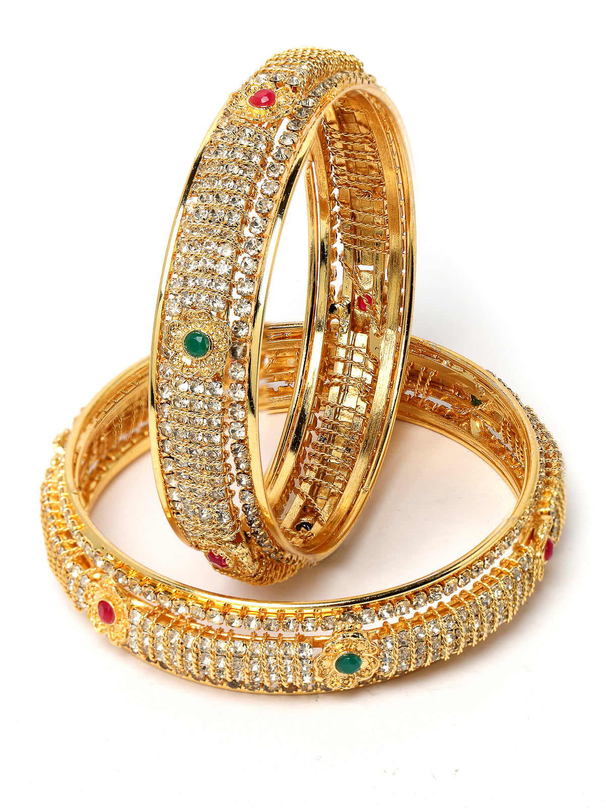 Sukkhi Sparkling Gold Plated Multicolor Crystals Stones Broad Bracelet Bangle Set Jewellery for Women & Girls|Set of 2 Latest Design|Birthday Anniversary Gift for Women|B105963