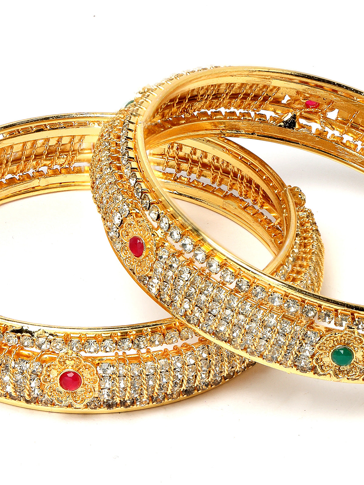 Sukkhi Sparkling Gold Plated Multicolor Crystals Stones Broad Bracelet Bangle Set Jewellery for Women & Girls|Set of 2 Latest Design|Birthday Anniversary Gift for Women|B105963