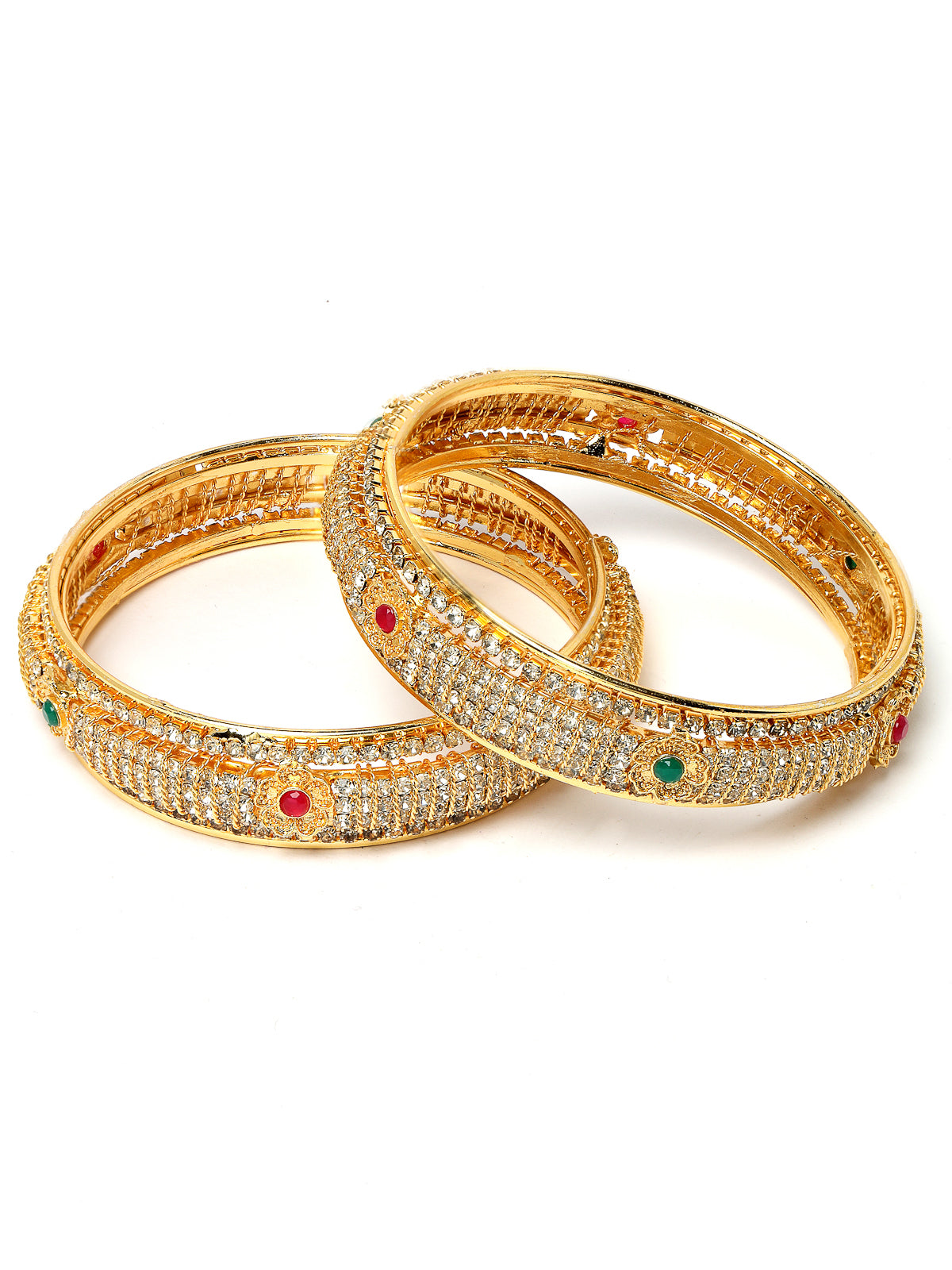 Sukkhi Sparkling Gold Plated Multicolor Crystals Stones Broad Bracelet Bangle Set Jewellery for Women & Girls|Set of 2 Latest Design|Birthday Anniversary Gift for Women|B105963