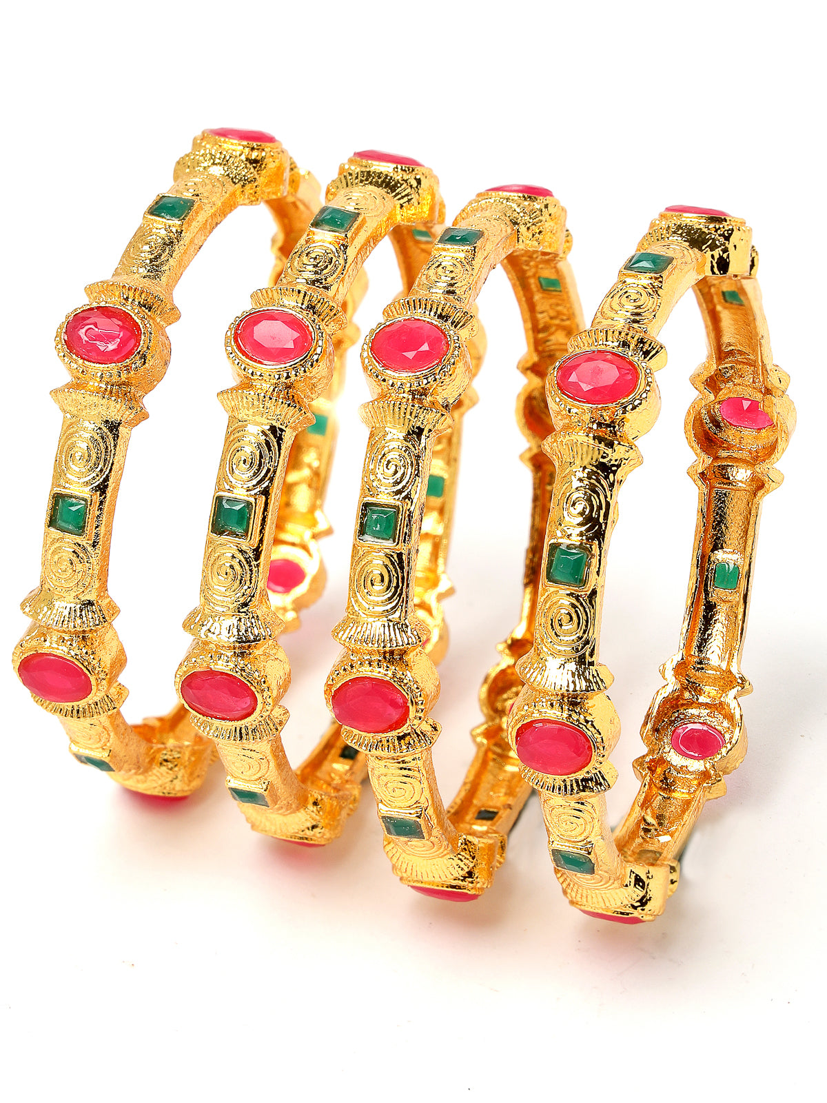 Sukkhi Classic-Inspired Gold Plated Red And Green Bracelet Bangle Set Jewellery for Women & Girls|Set of 4 Latest Design|Birthday Anniversary Gift for Women|B105964
