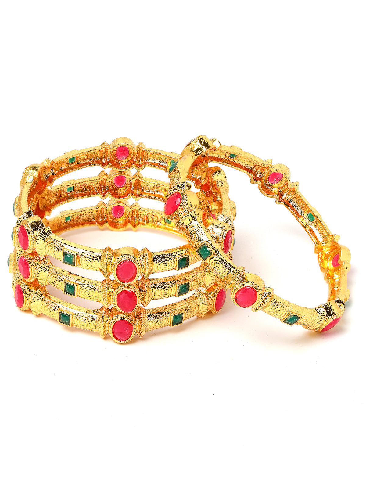 Sukkhi Classic-Inspired Gold Plated Red And Green Bracelet Bangle Set Jewellery for Women & Girls|Set of 4 Latest Design|Birthday Anniversary Gift for Women|B105964
