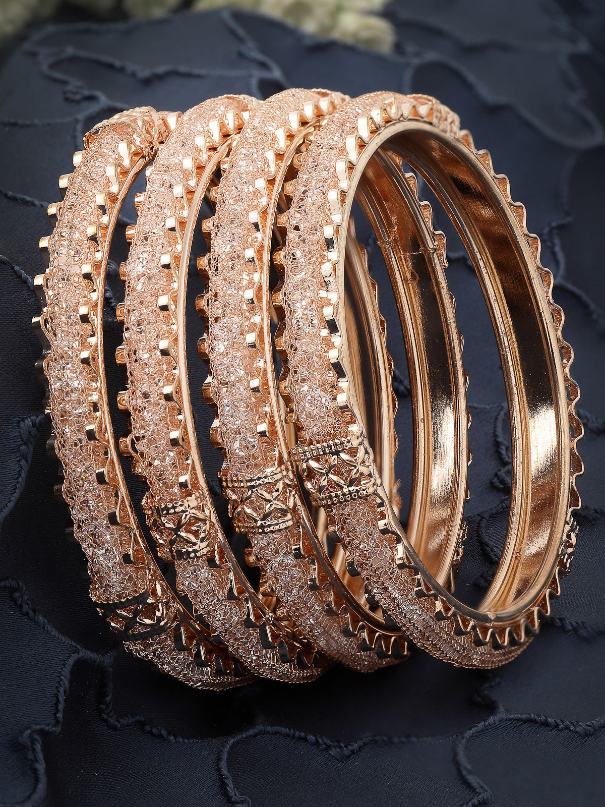 Sukkhi Stylish Gold Plated White Crystals Stones Studded Set of 4 Bracelet Bangle Set Jewellery for Women & Girls|Latest Design|Birthday Anniversary Gift for Women|B105965