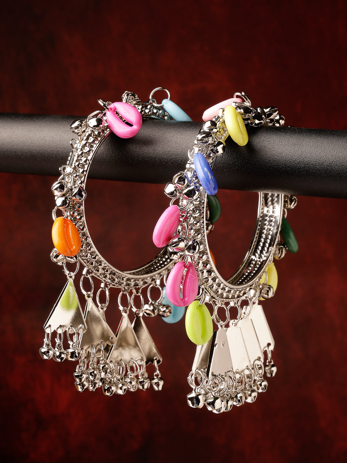 Sukkhi Attractive Ethnic Oxidised Rhodium Plated With Artificial Hanging Shells Multicolor Silver Bracelet Bangle Set Jewellery for Women & Girls |Set of 2|B106018