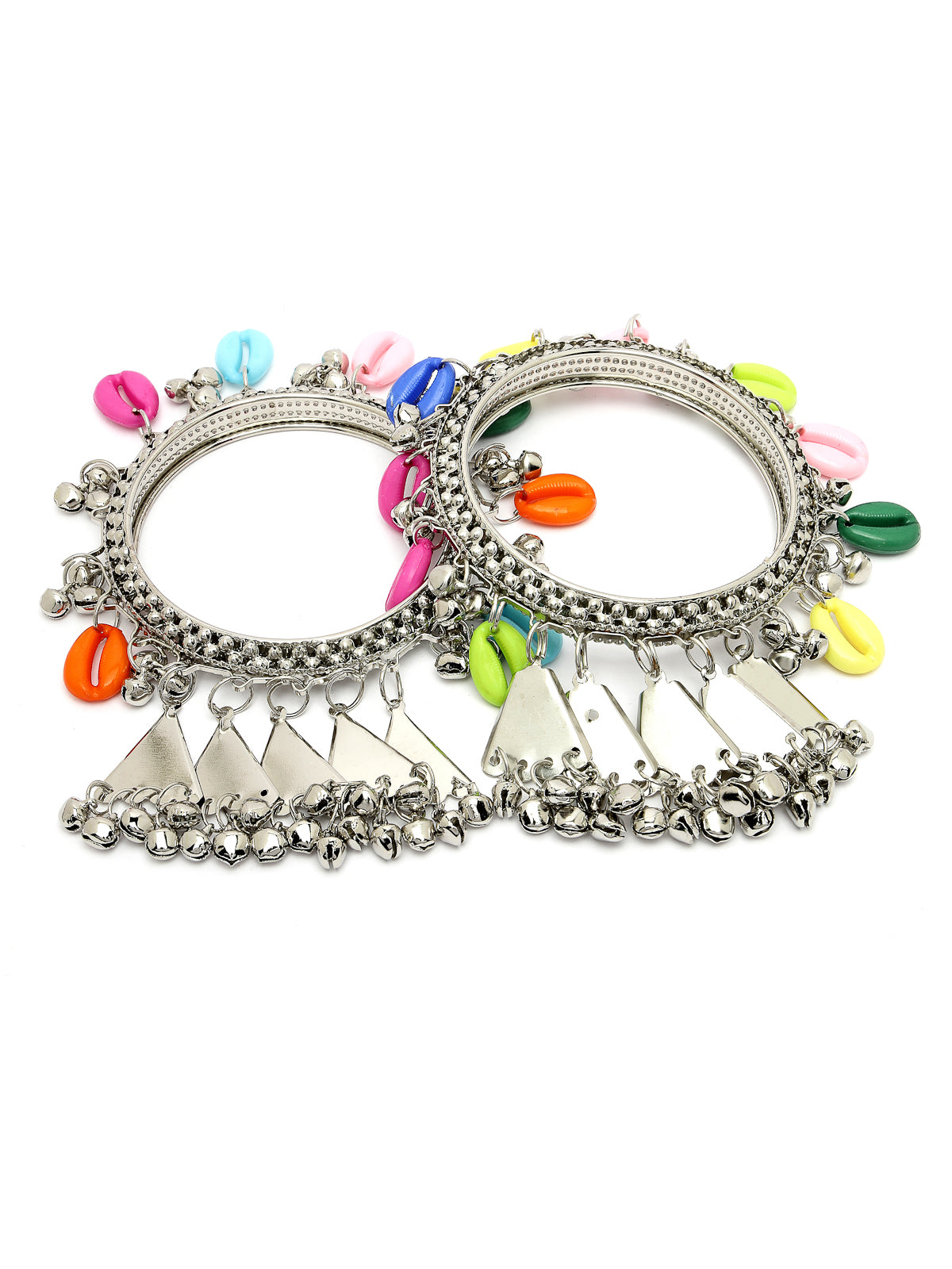 Sukkhi Attractive Ethnic Oxidised Rhodium Plated With Artificial Hanging Shells Multicolor Silver Bracelet Bangle Set Jewellery for Women & Girls |Set of 2|B106018